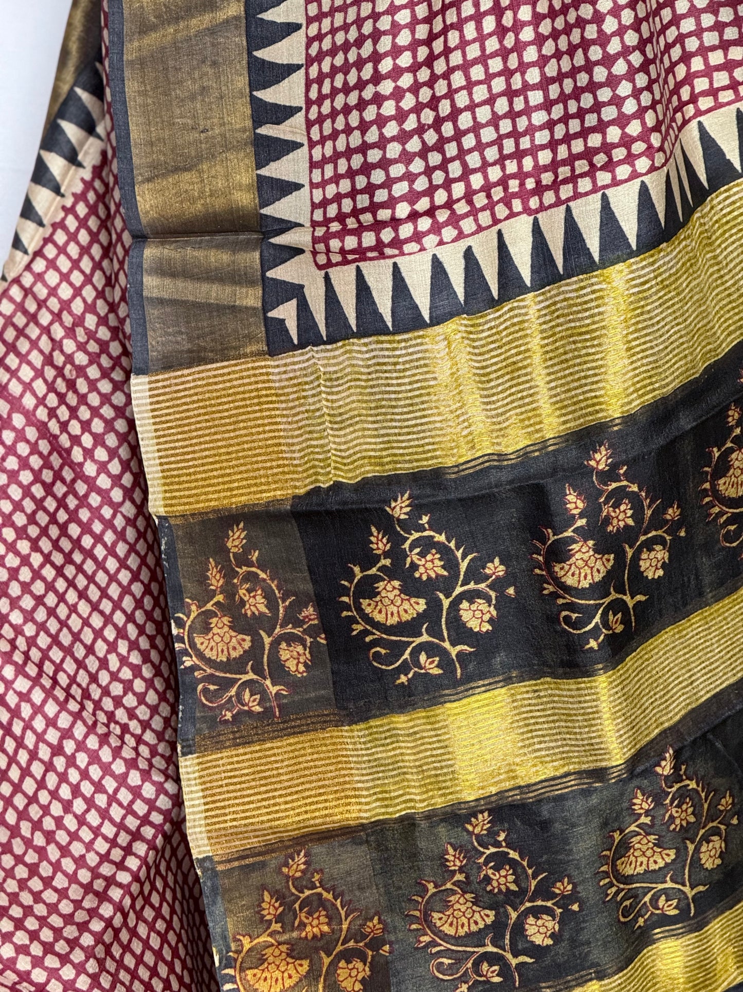 Printed Tussar saree - Maroon