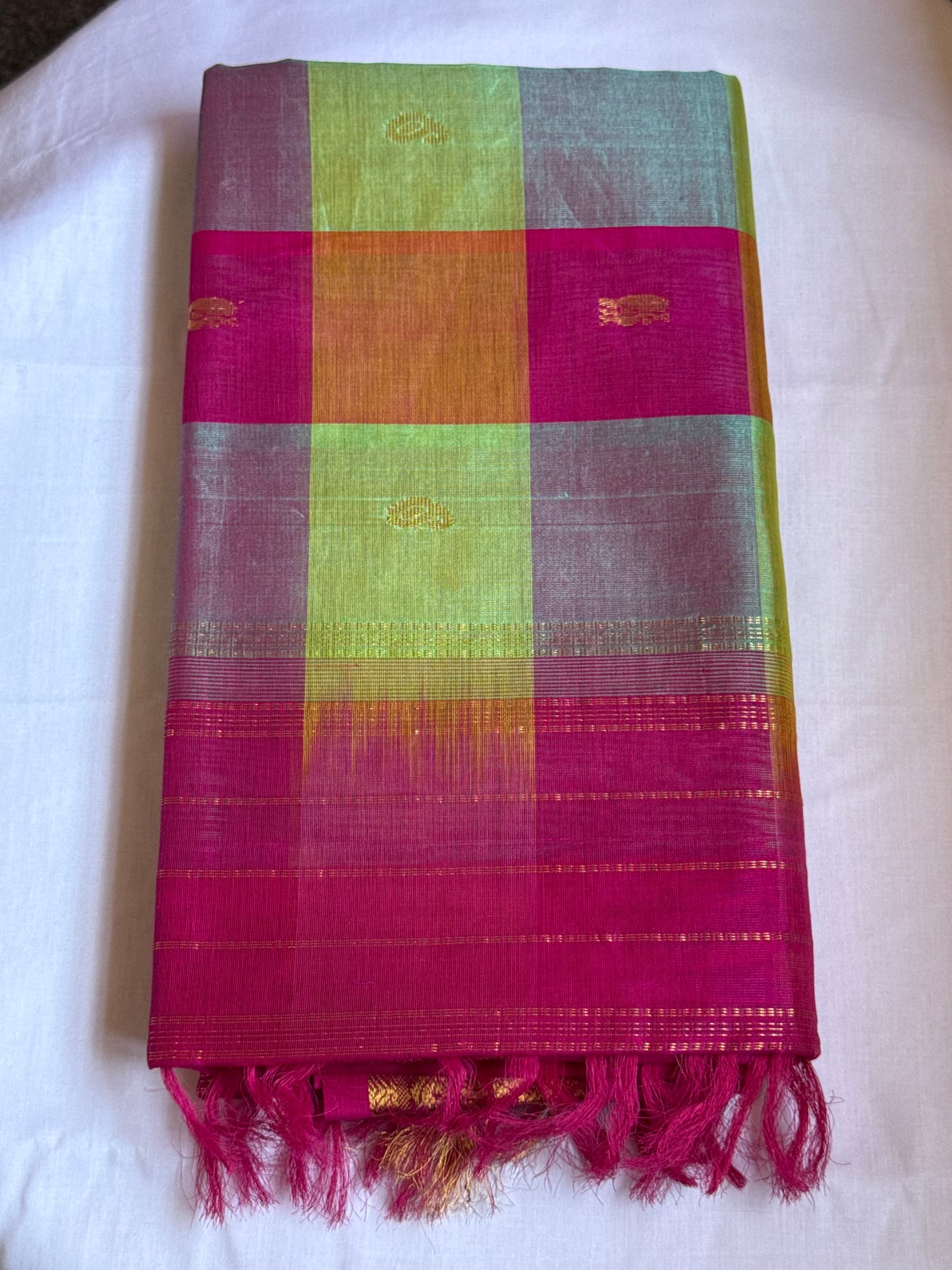 Multicoloured Checks Silk Cotton Saree