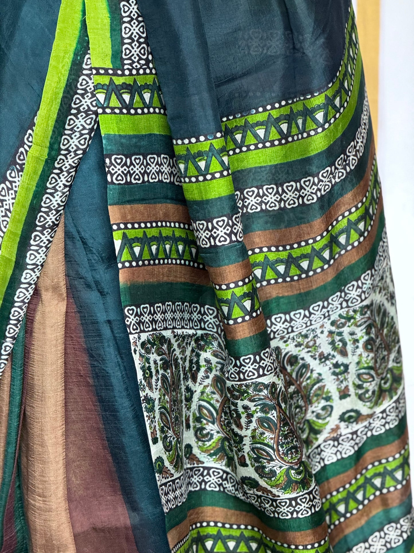 Murshidabad Silk saree - Green Partly Pallu