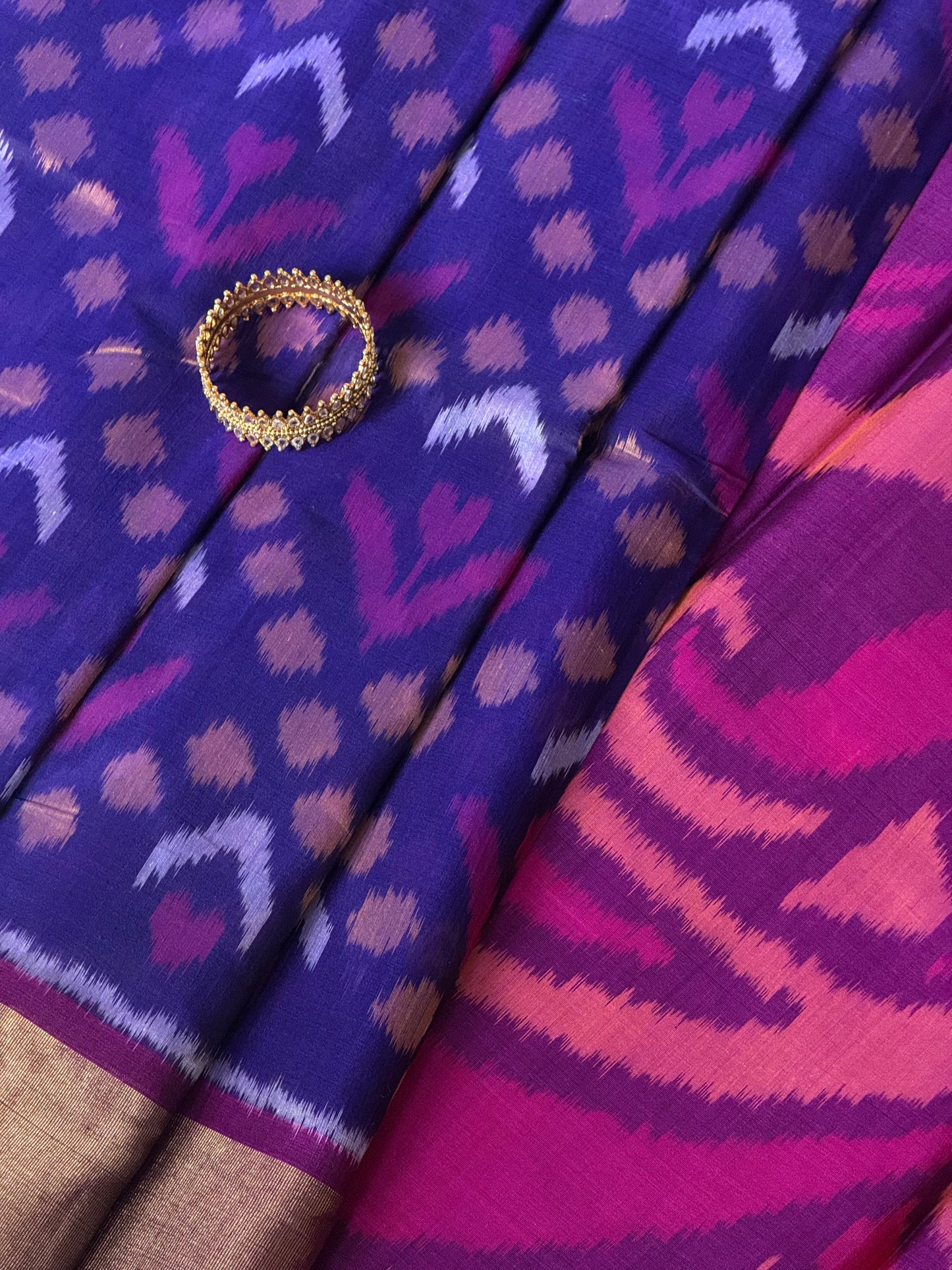 Ikat Silk Cotton - Blue and Purple saree