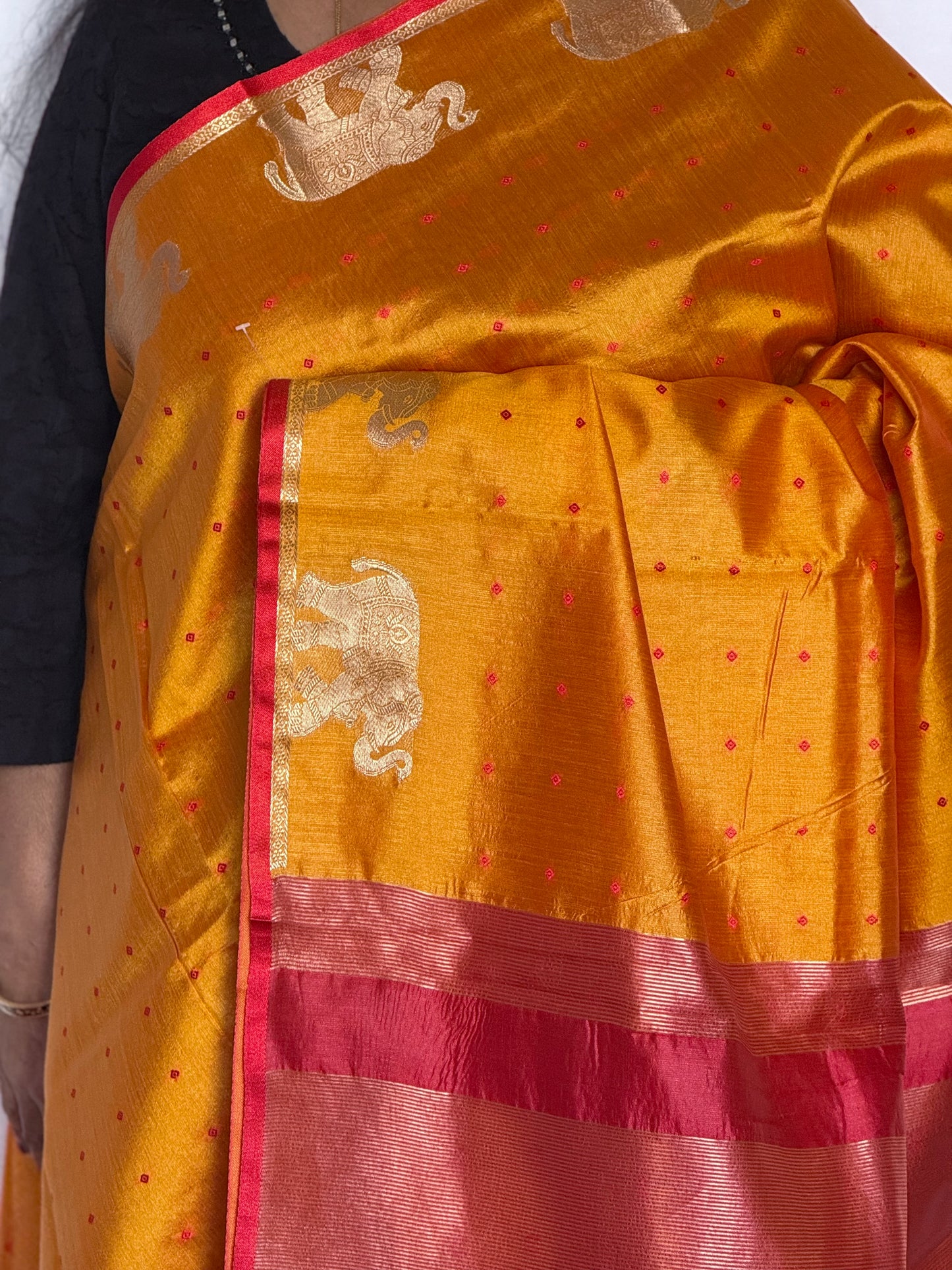 Semi tussar yellow & red saree