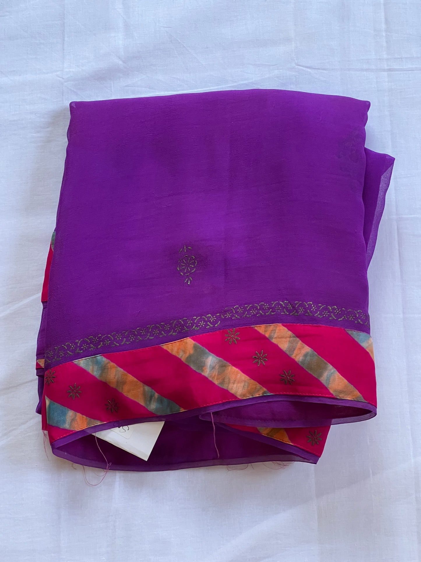 Purple block printed chiffon saree
