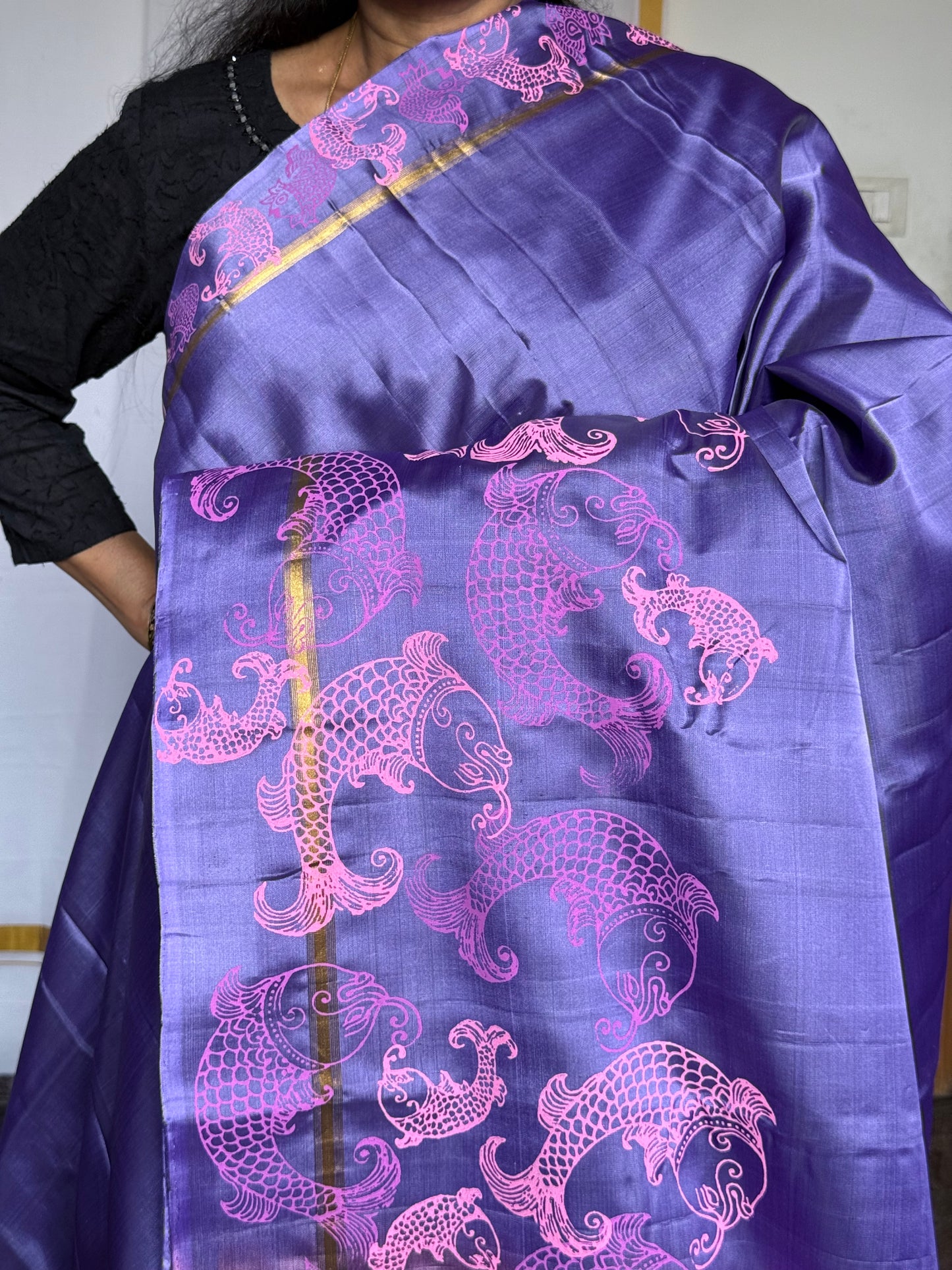 Soft Silk saree - Fish Block Print