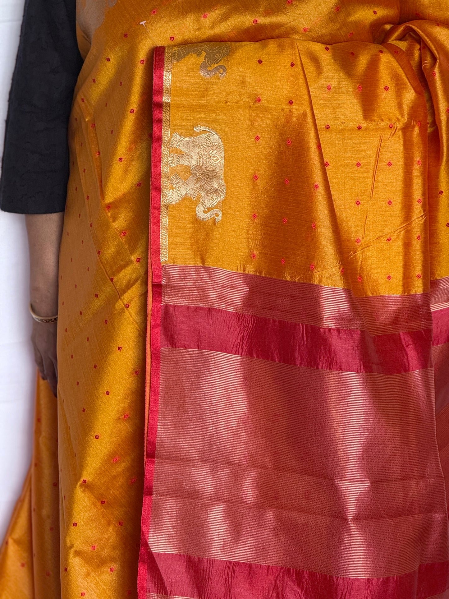 Semi tussar yellow & red saree