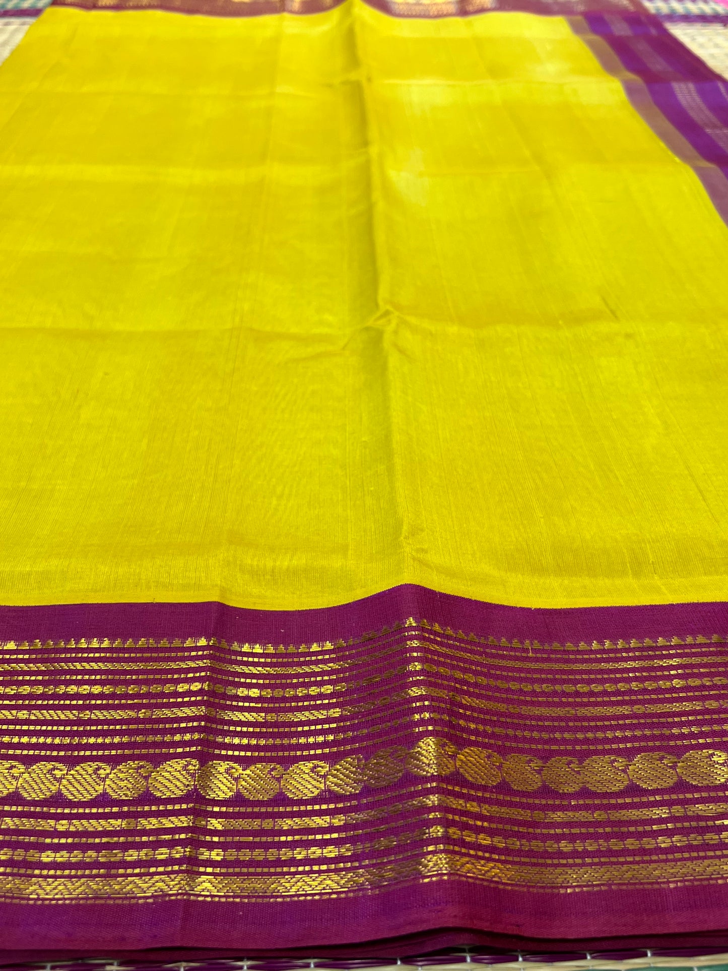 Lime yellow silk cotton saree