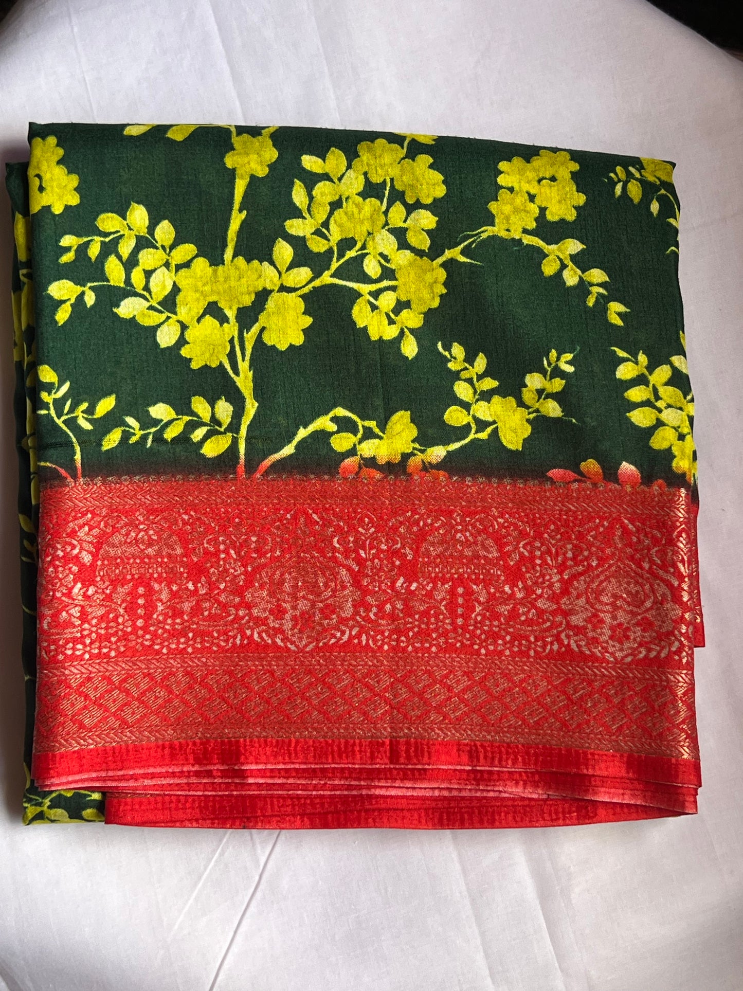Green Semi printed Crepe Saree