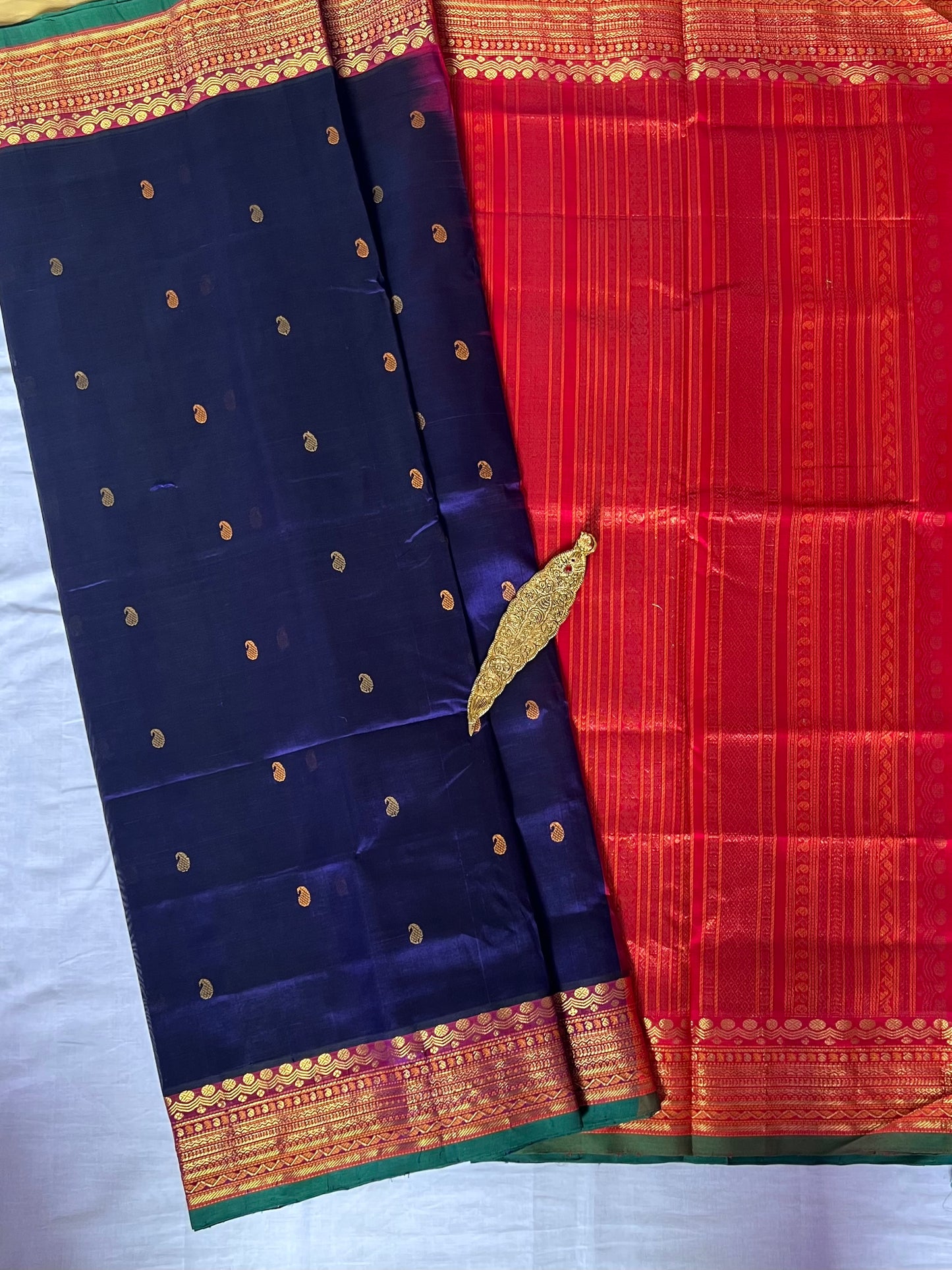 Thread work Silk Cotton saree - Navy Blue
