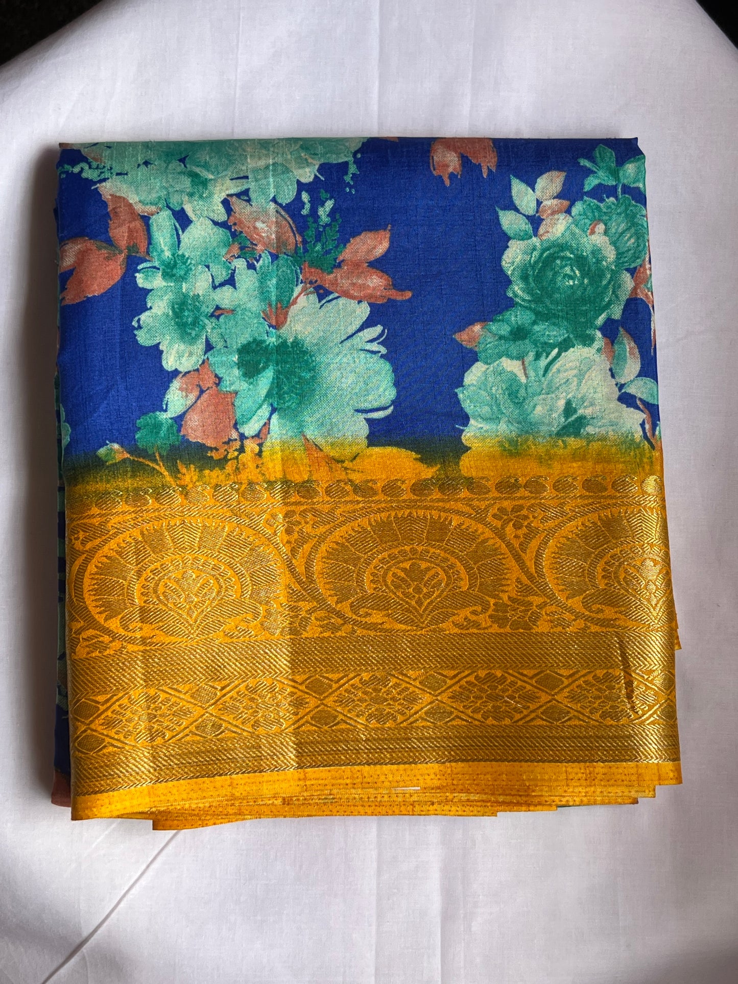 Blue semi printed crepe saree