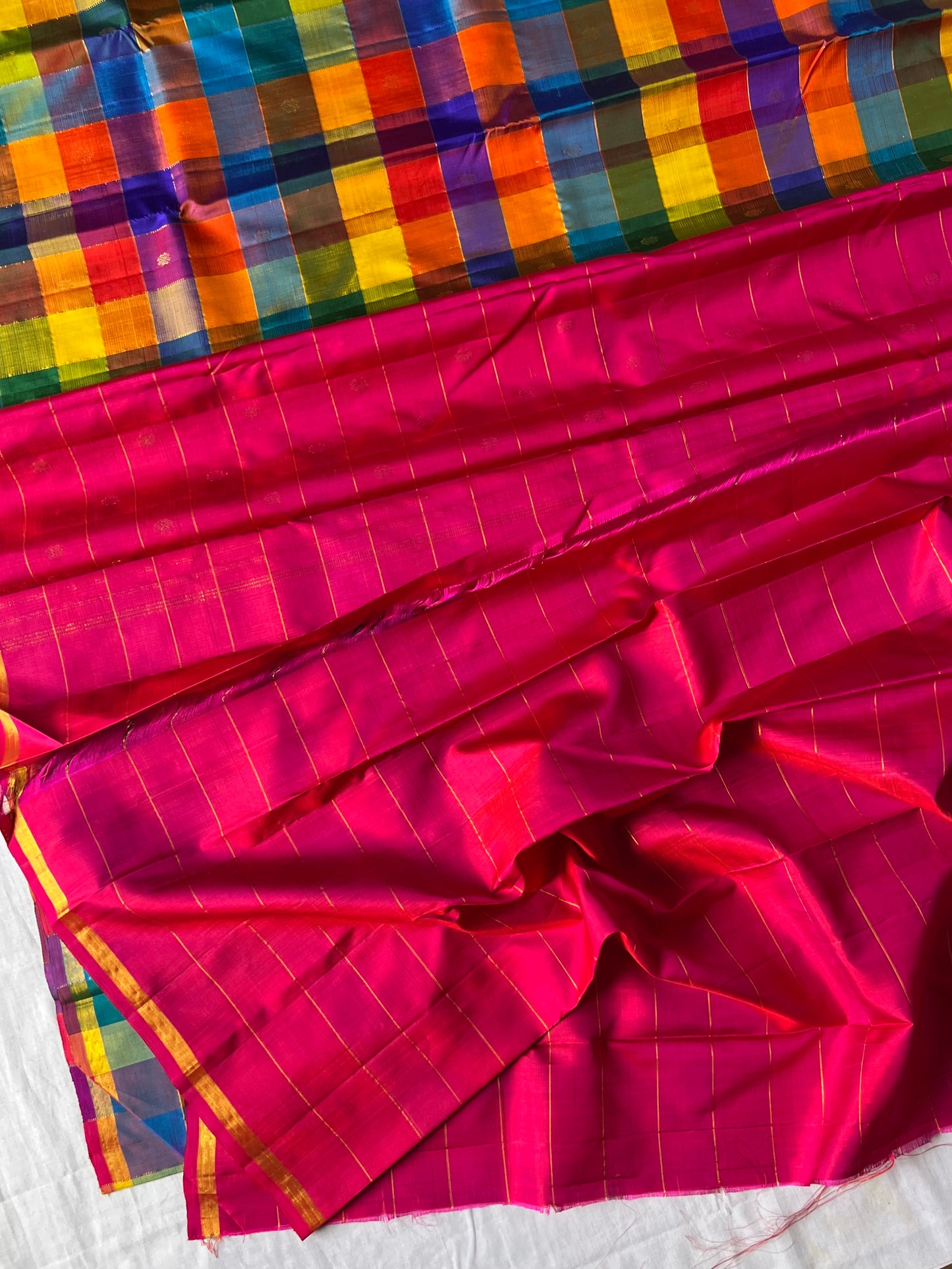 Multicoloured Checks Kanchivaram silk saree