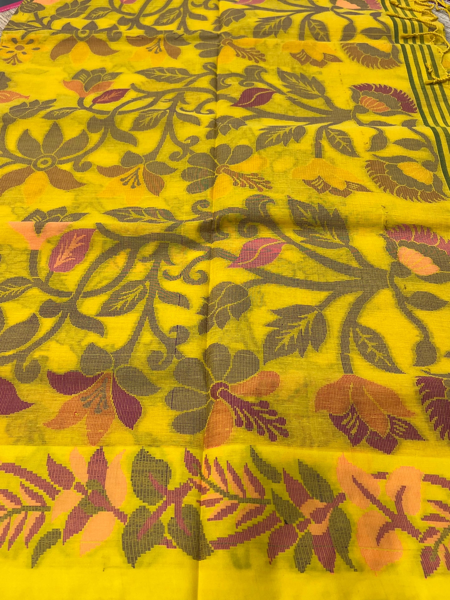Yellow jamdani cotton saree