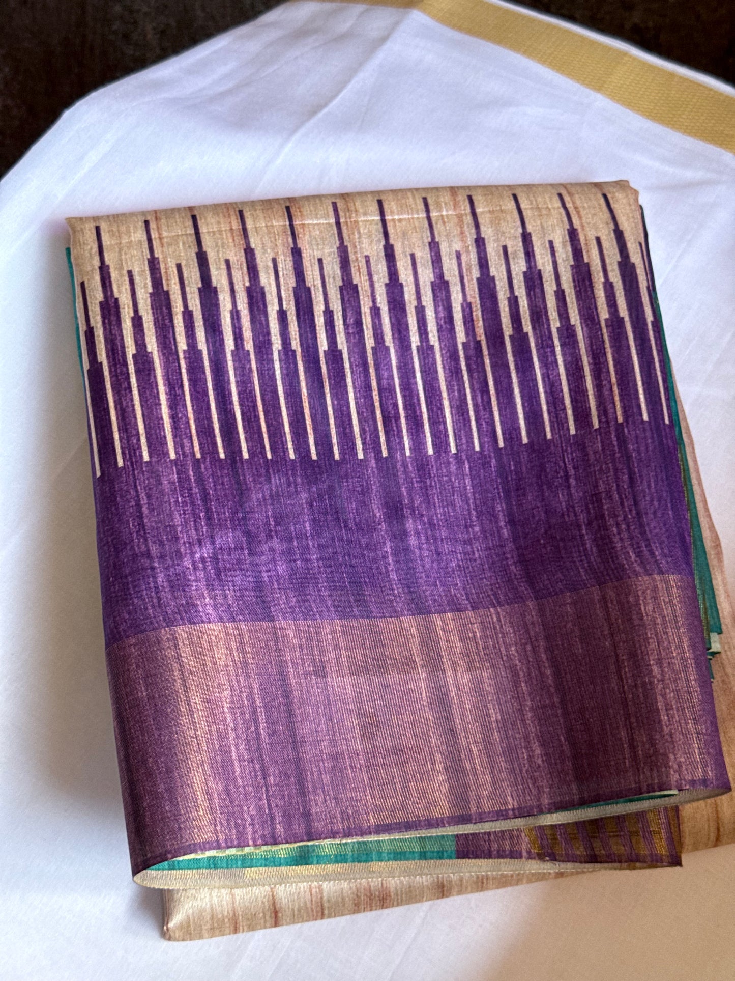 Semi tussar saree with contrast blue & purple