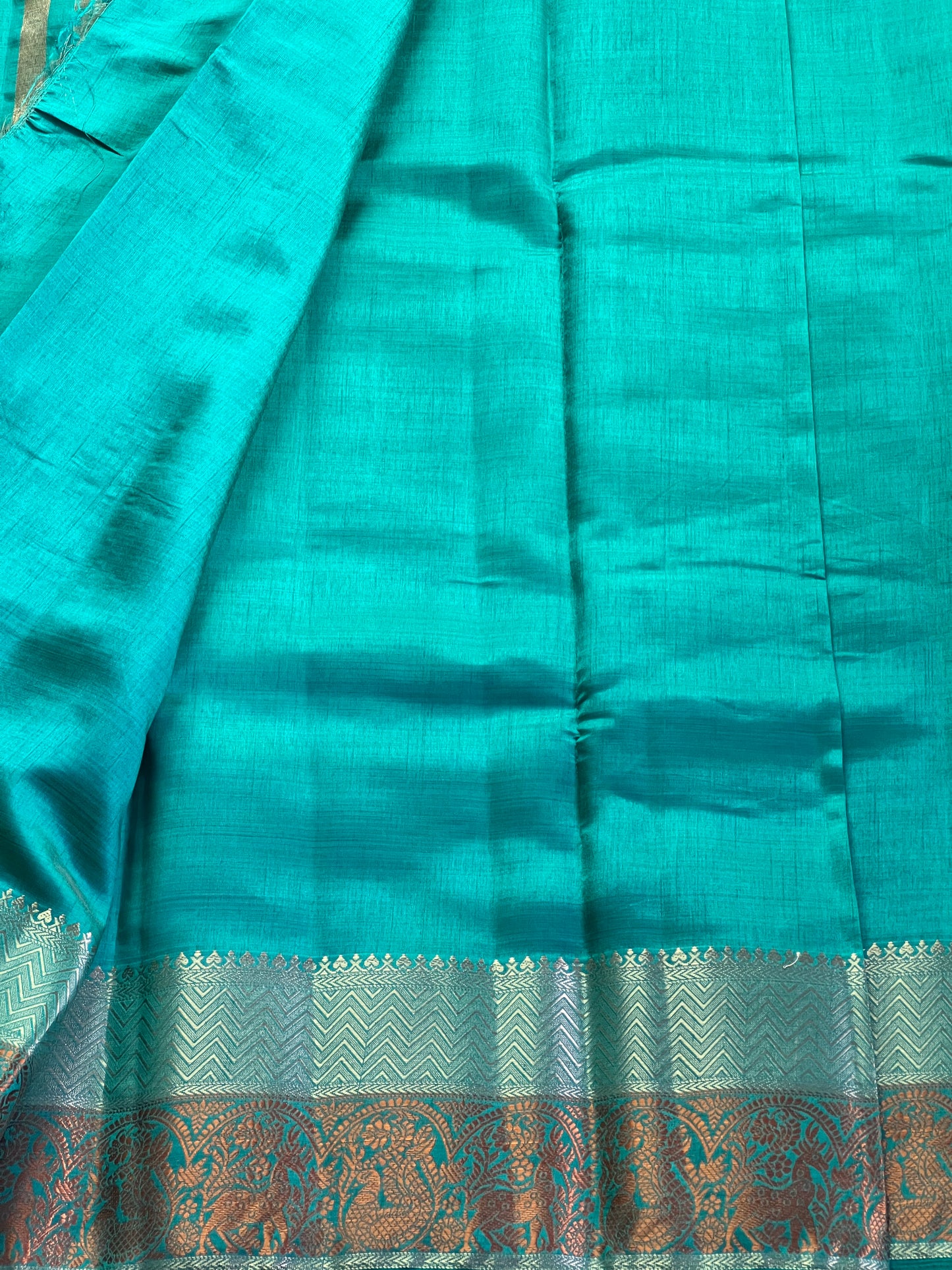 Aqua blue semi silk cotton saree