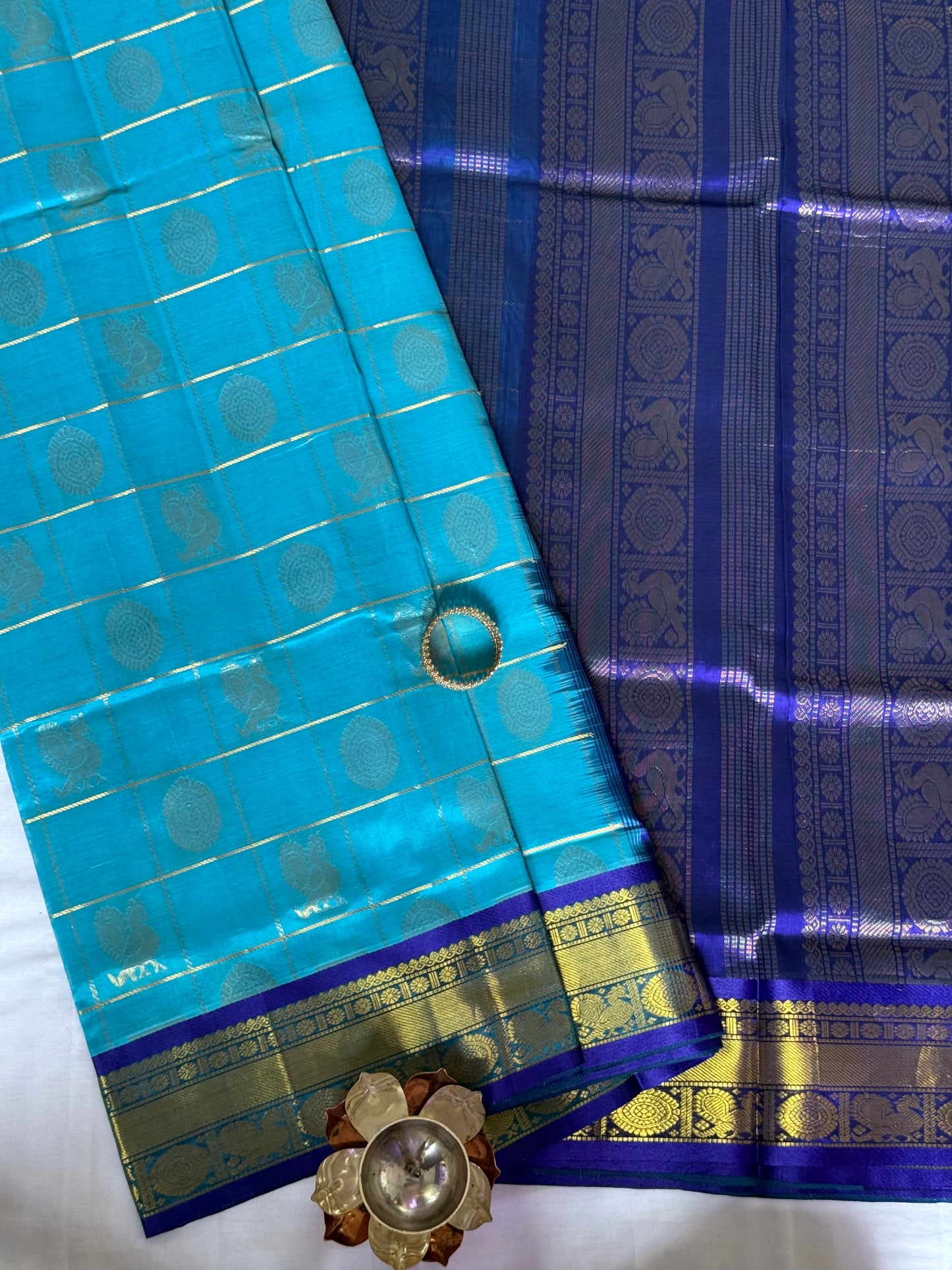 Pure Silk Cotton - Blue Annam Chakra Checked