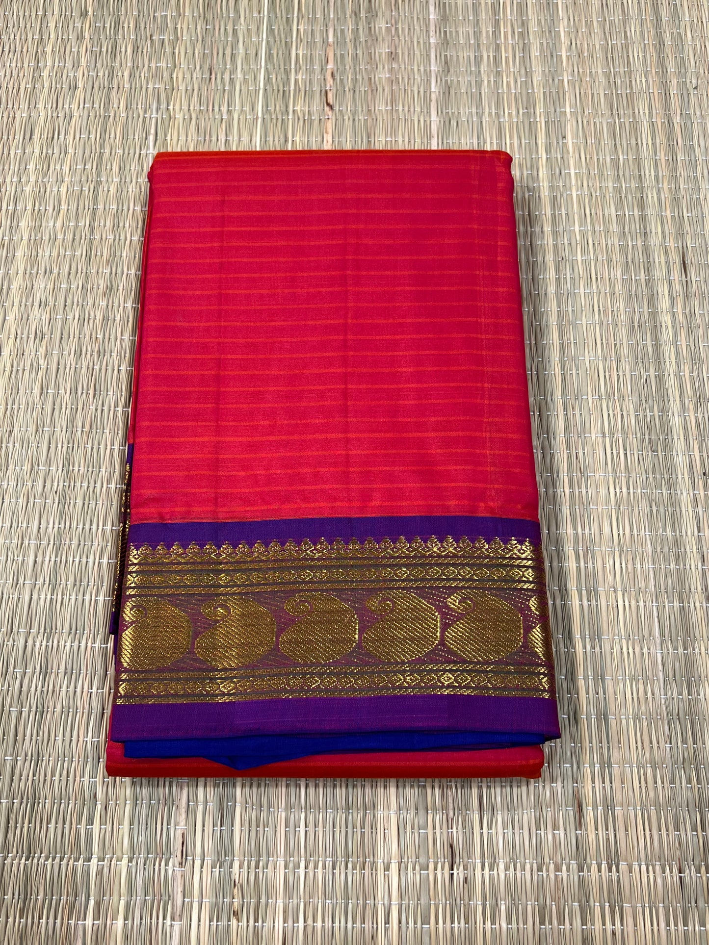 Orange & blue Kanchivaram silk saree
