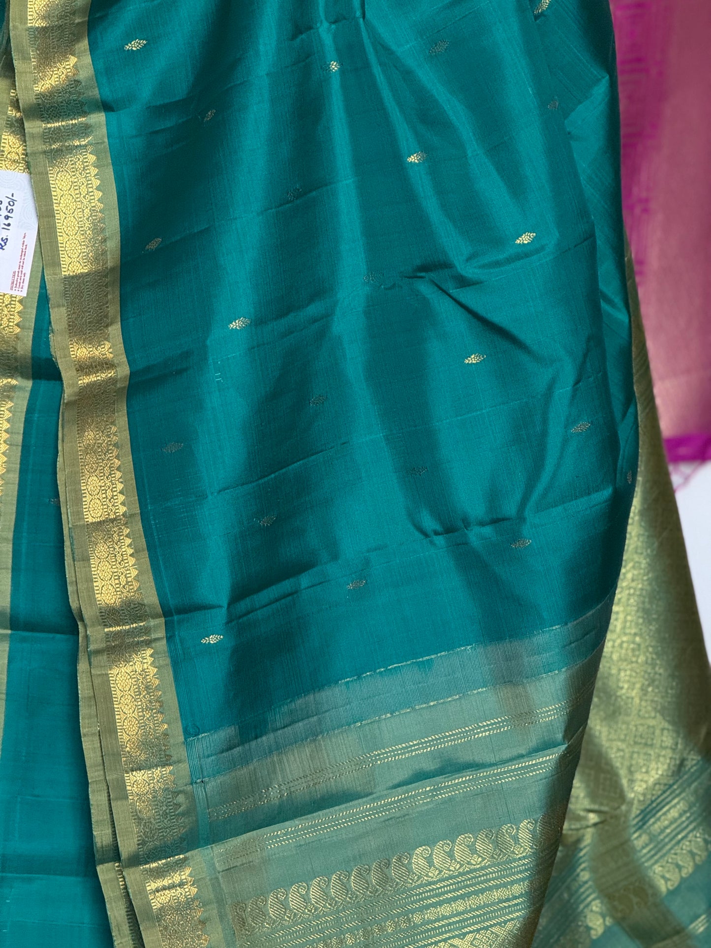 Blue green toned pure silk saree