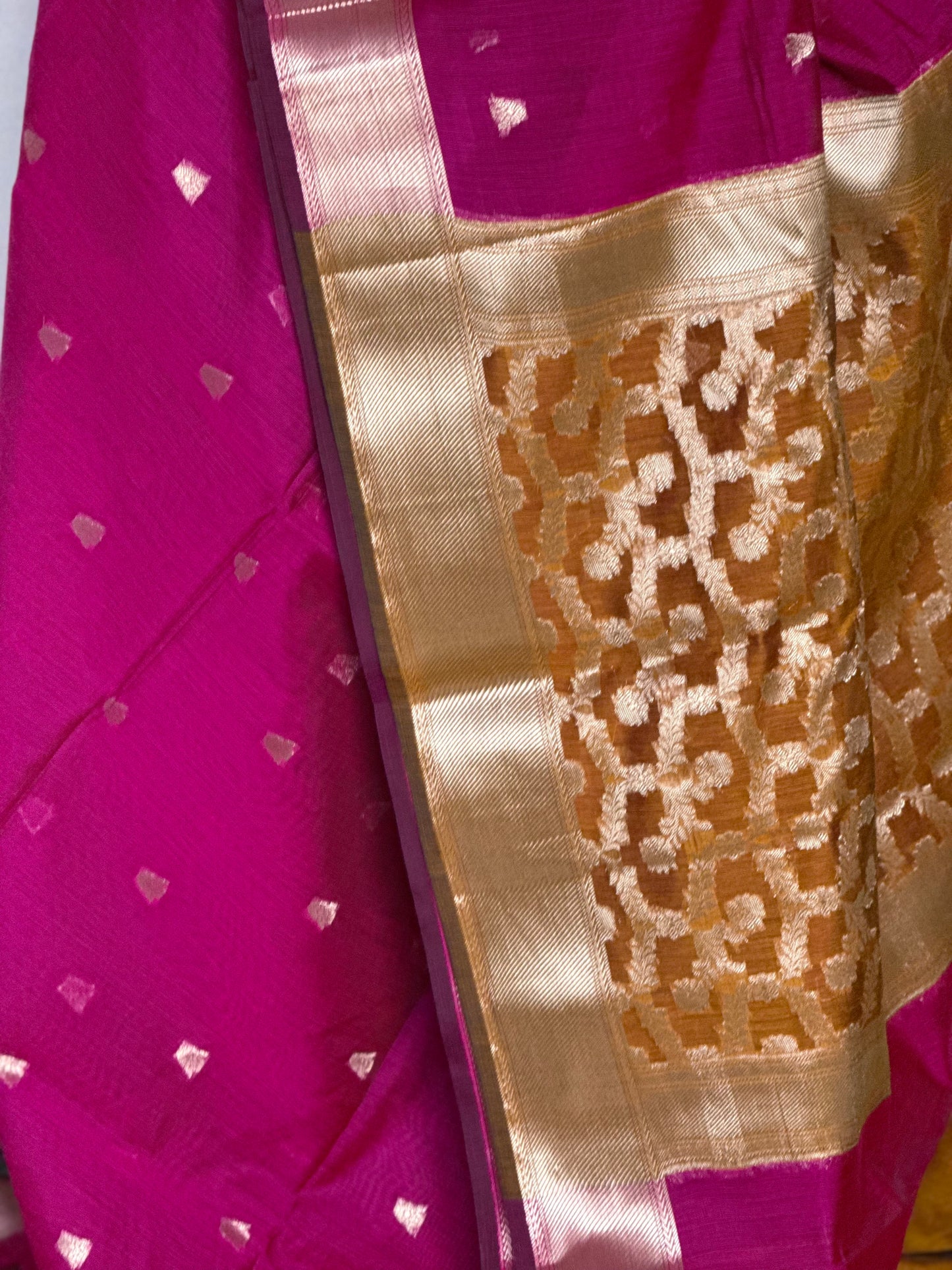 Semi Silk Cotton saree - Pink & Mustard