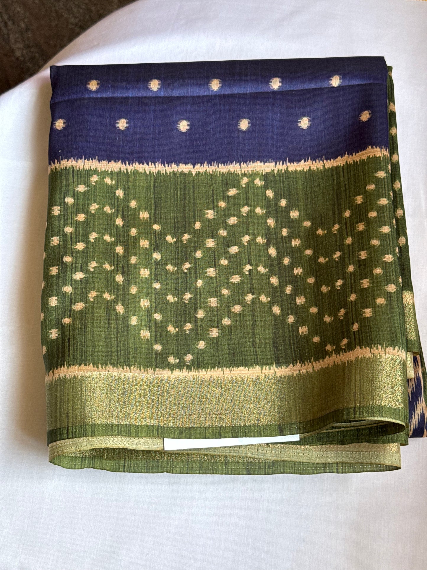 Green & blue semi tussar saree