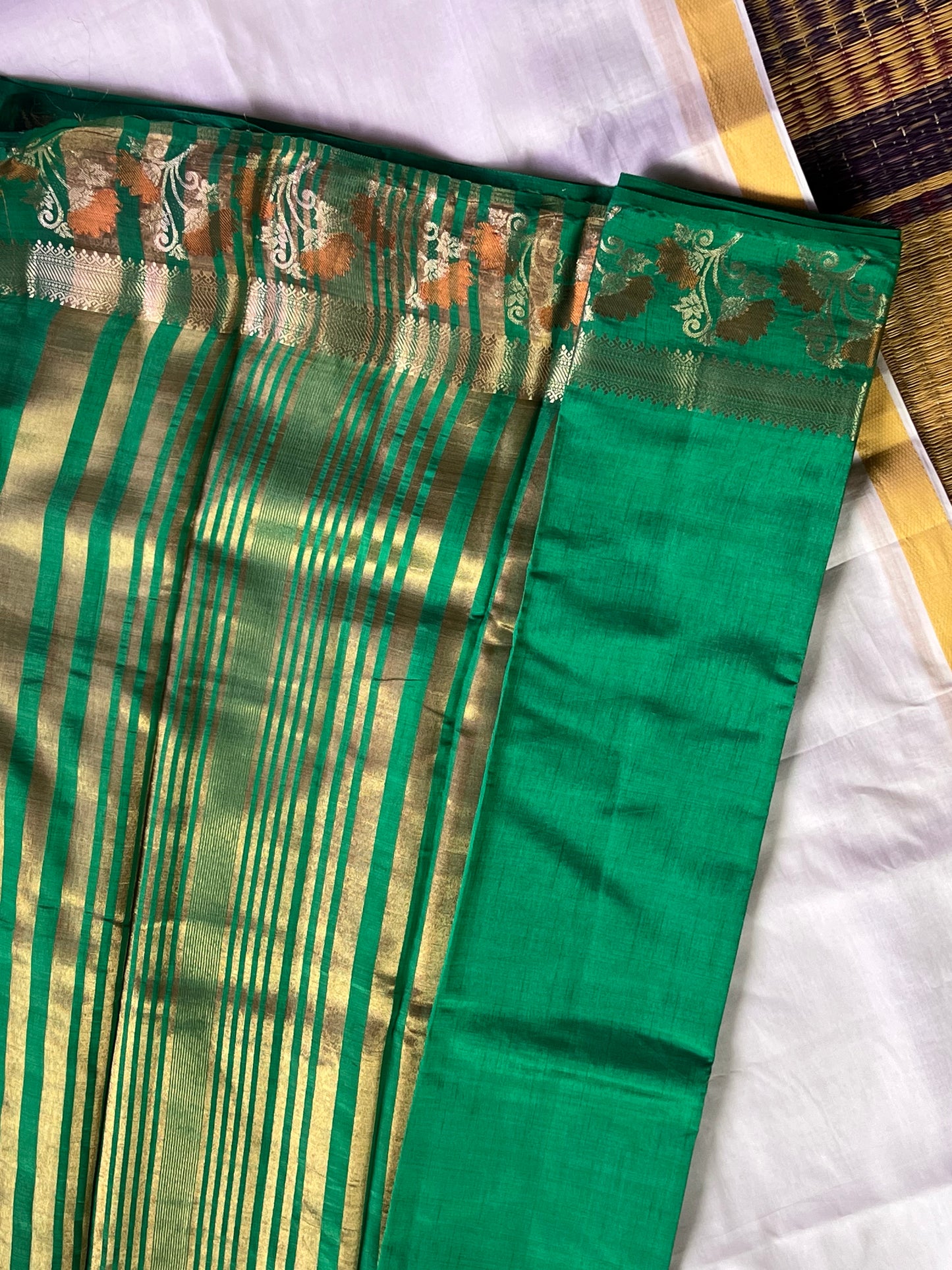 jade green semi silk cotton saree