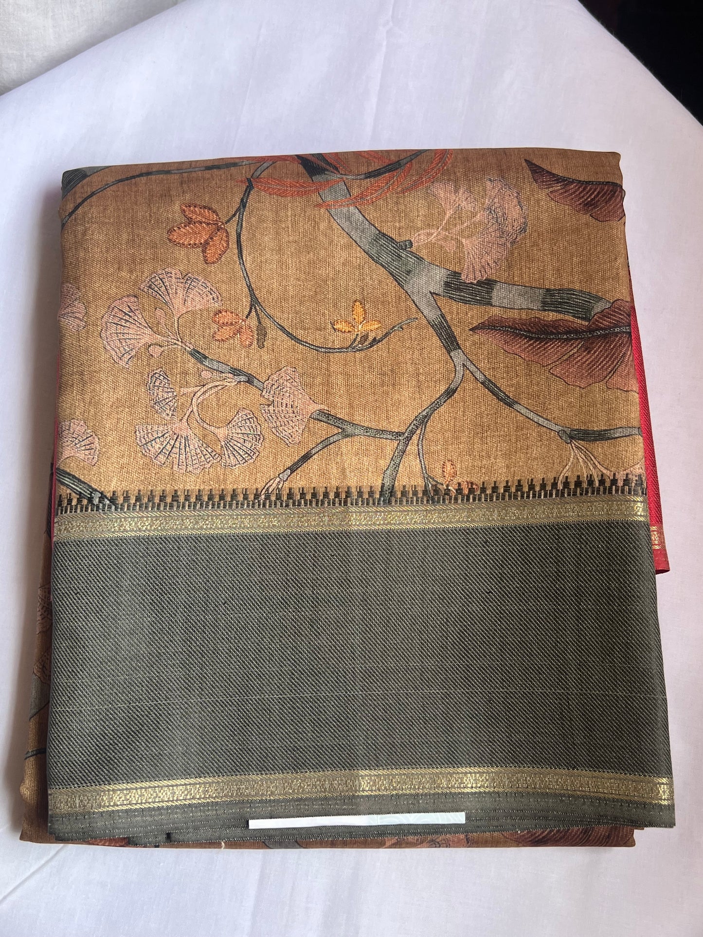 Copper & red semi tussar silk saree