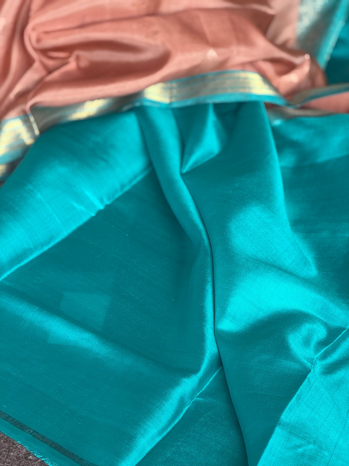 Soft silk saree - Peach & Blue