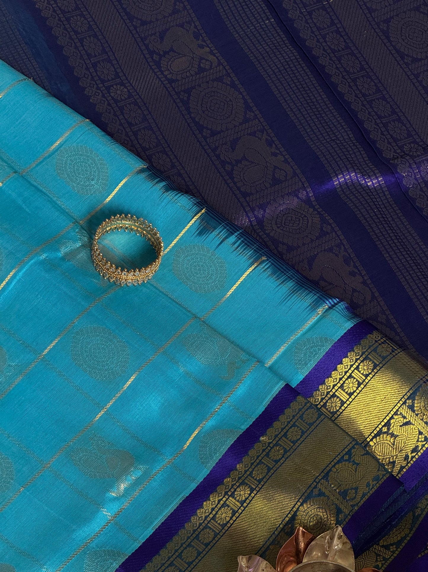 Pure Silk Cotton - Blue Annam Chakra Checked