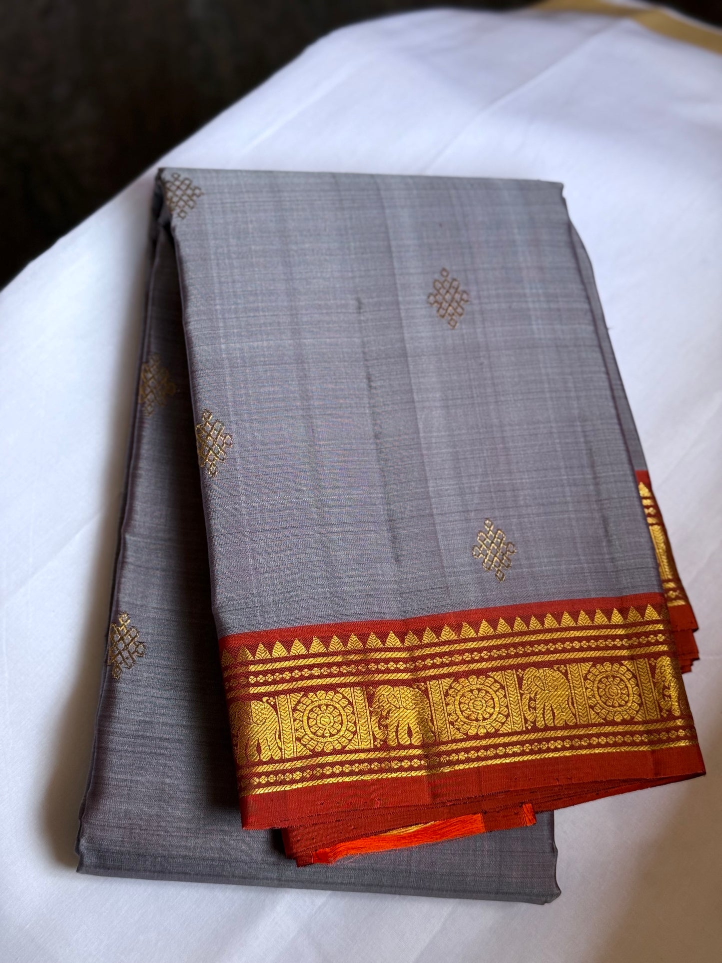 Grey pure silk saree