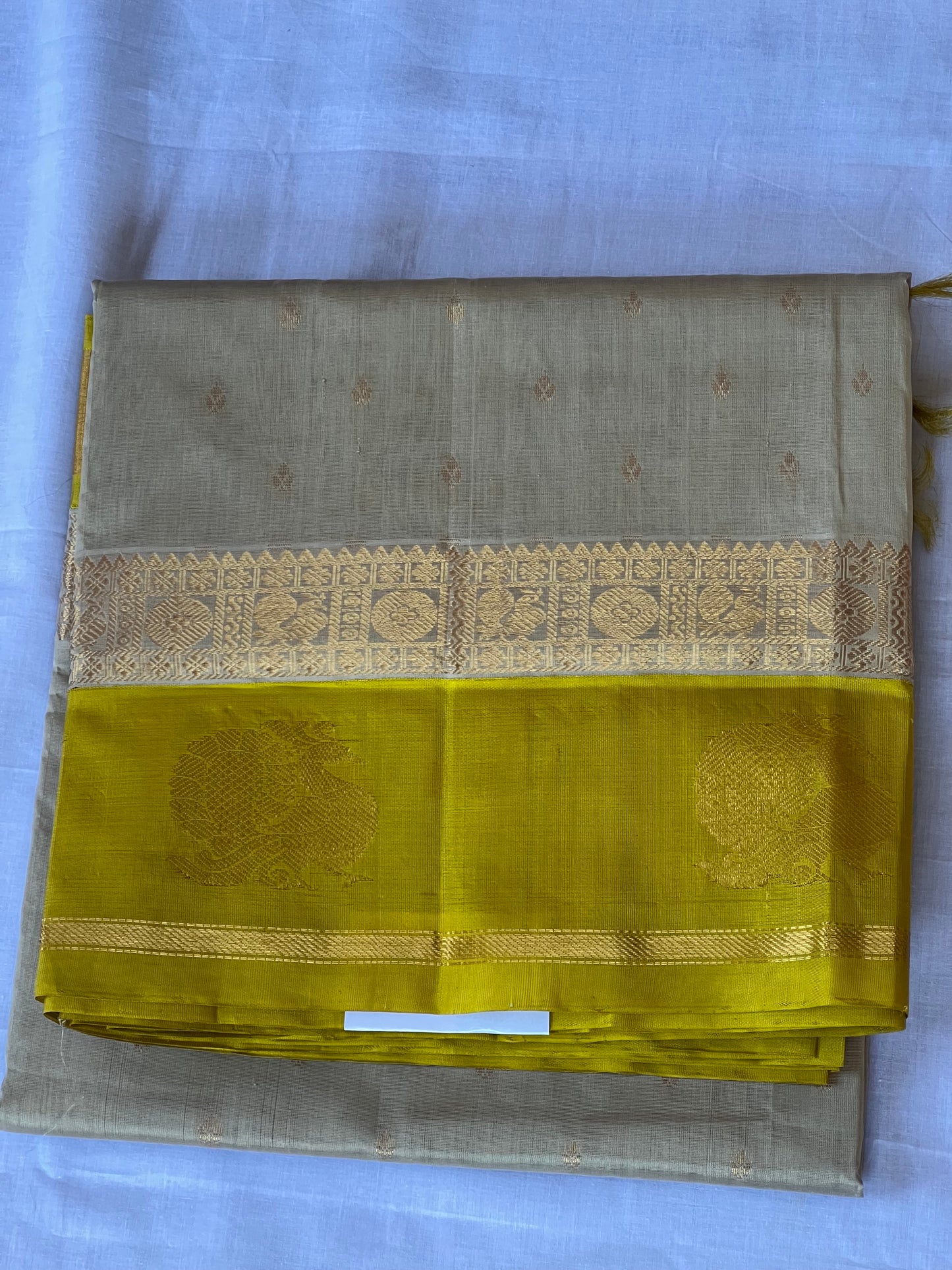 Beige Lime Glow Silk Cotton Saree