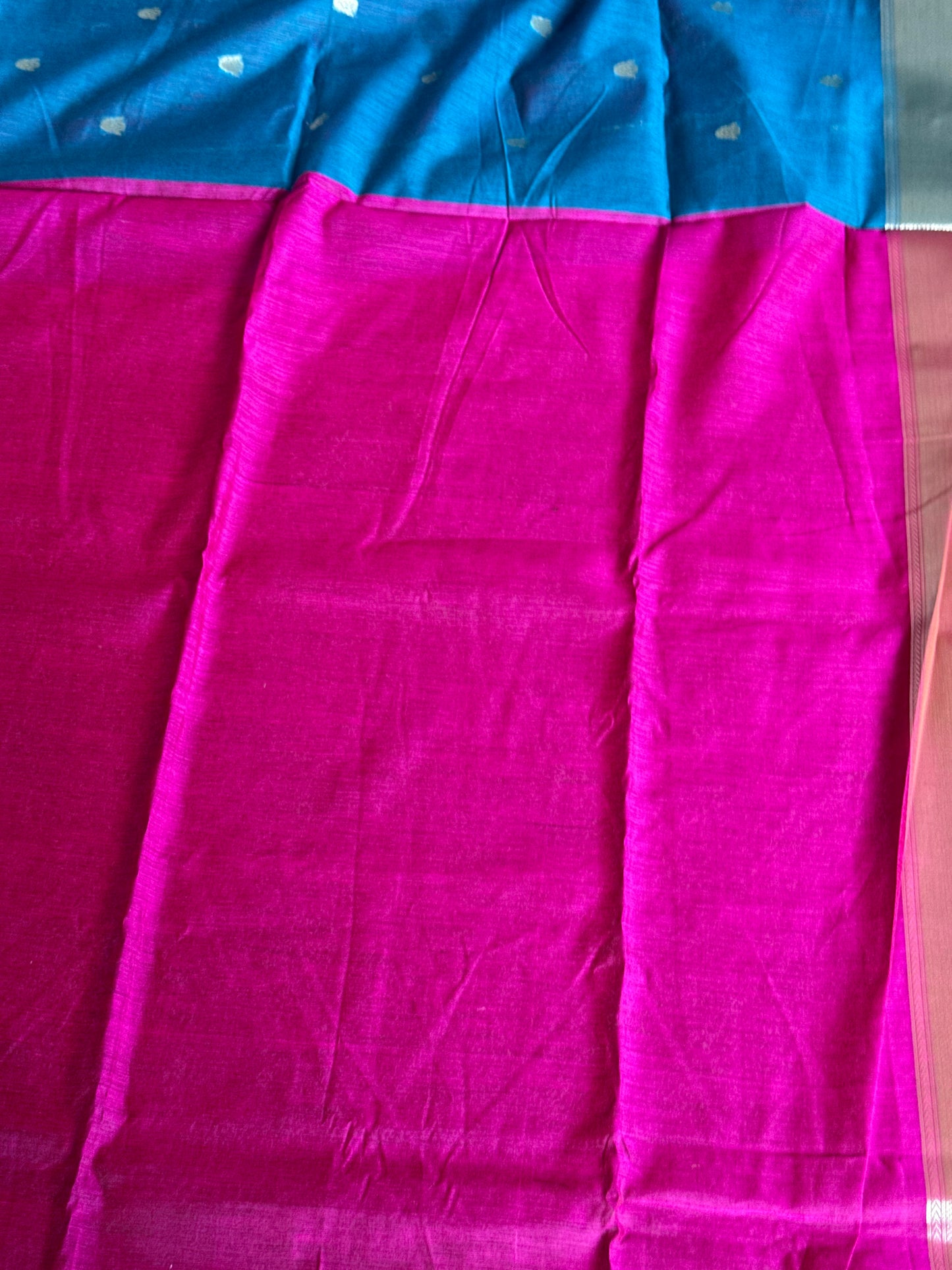 Semi Silk Cotton saree - Blue & Pink