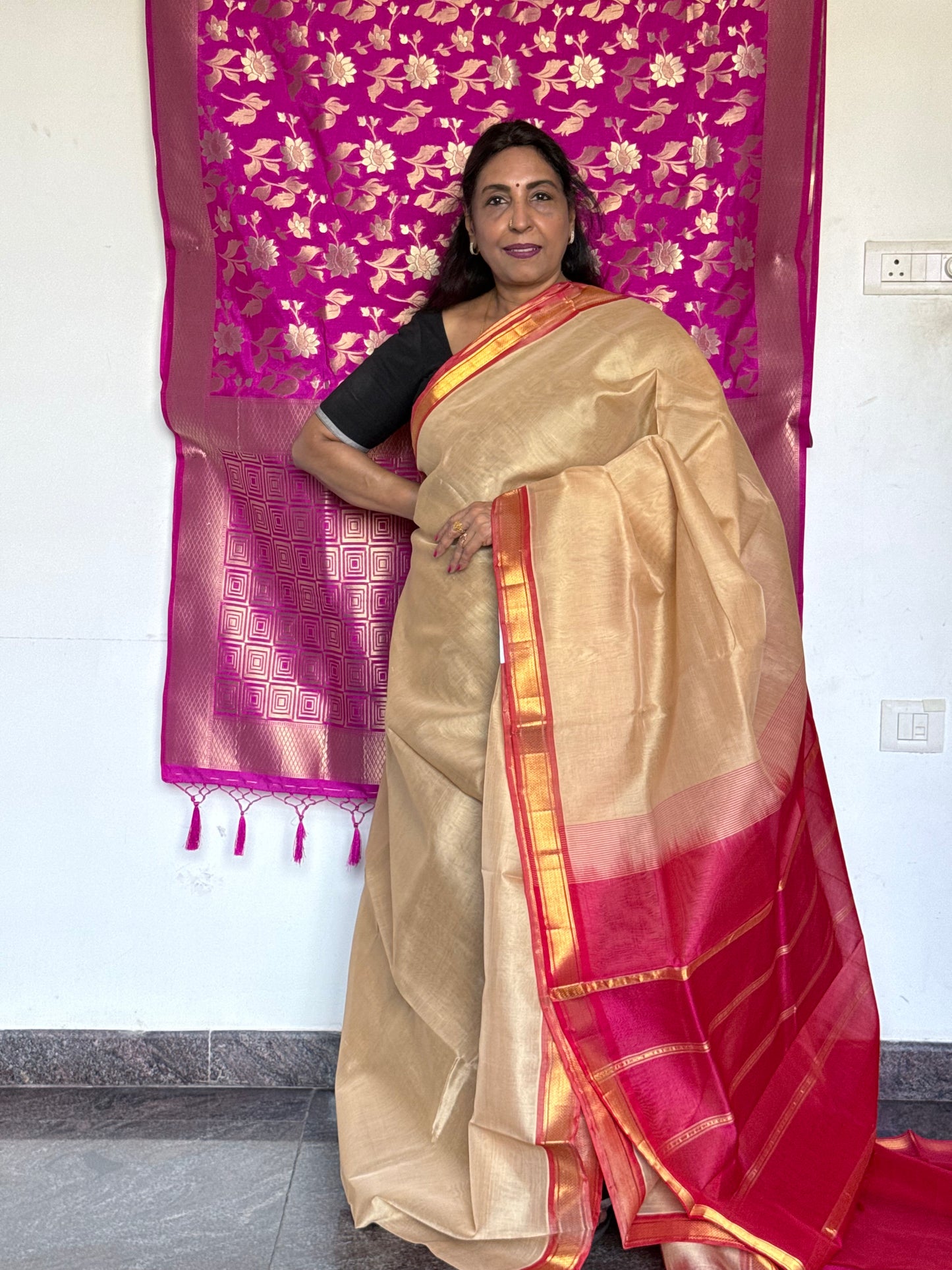 Beige silk saree