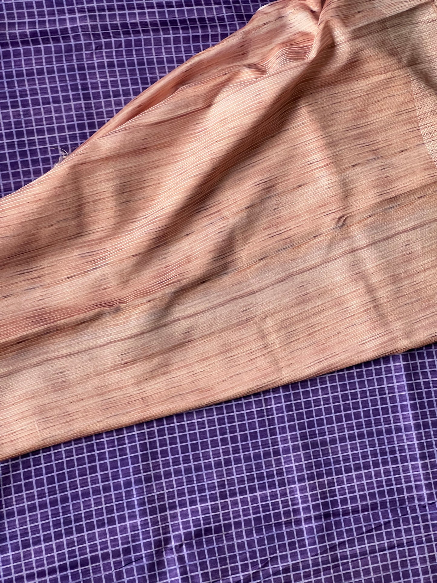 Violet checked semi tussar silk saree