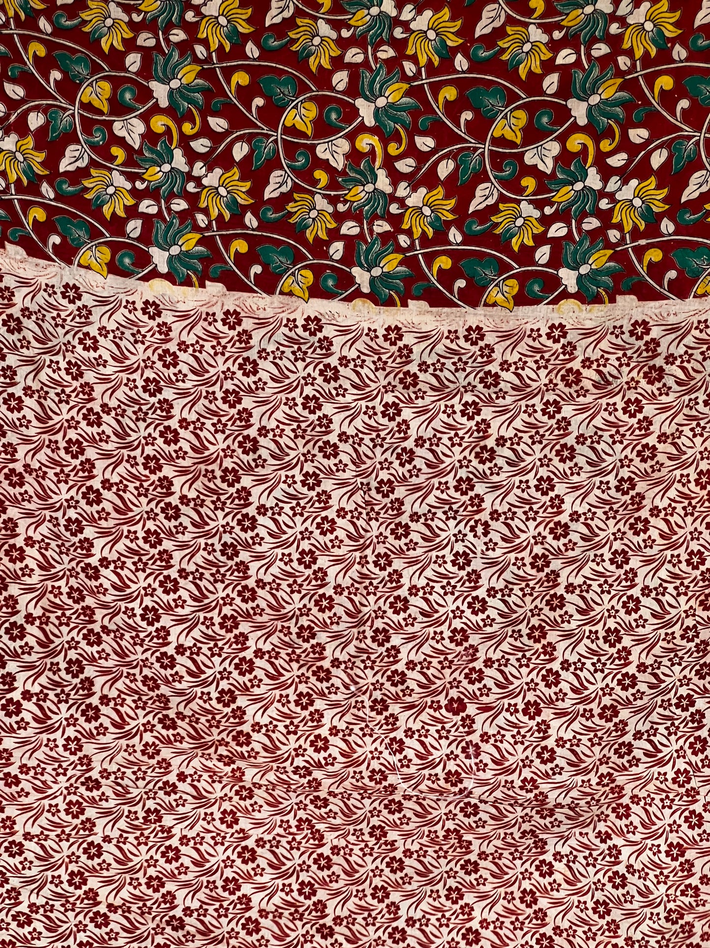 Red and green Kalamkari cotton saree