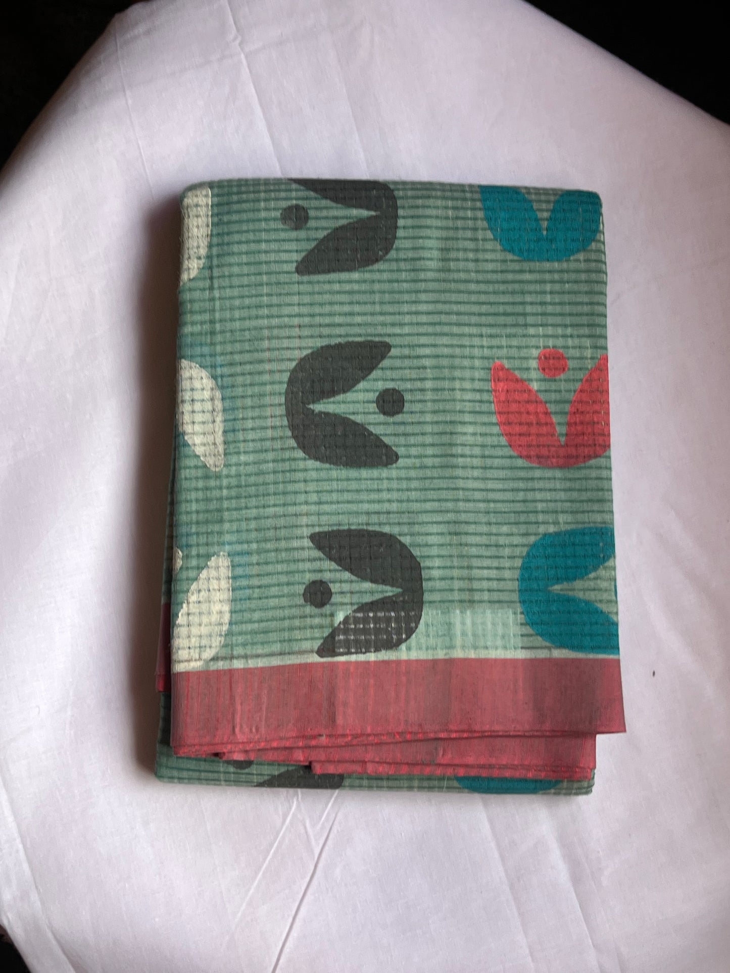 Teal mangalagiri block printed cotton saree