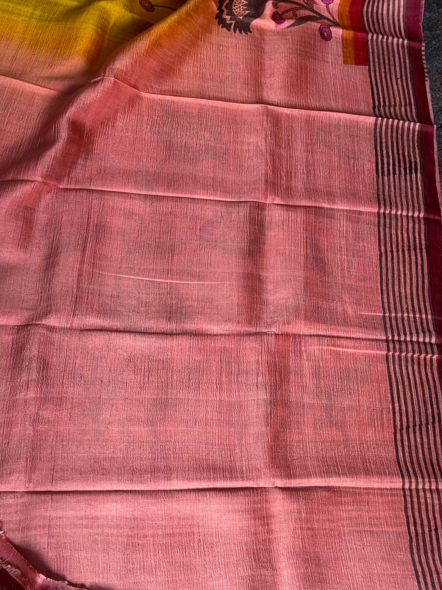 Murshidabad Silk saree - Mustard & Peach