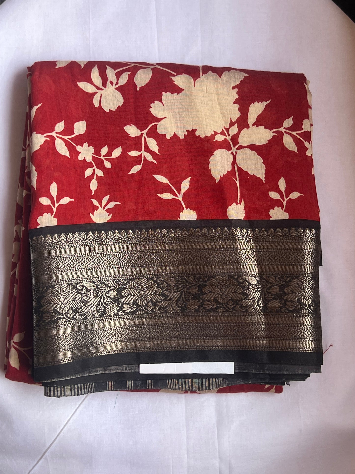Red & black semi crepe silk saree