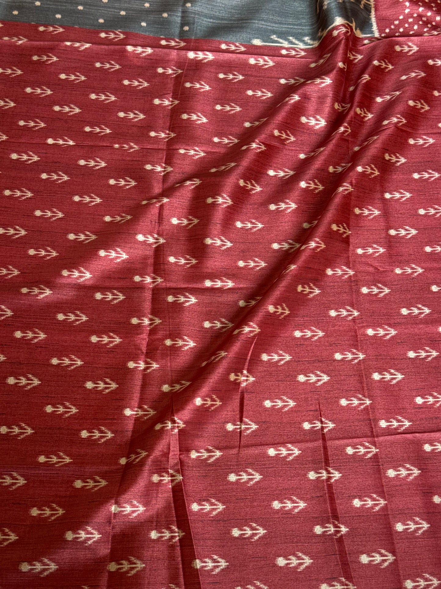 Grey and red semi tussar saree