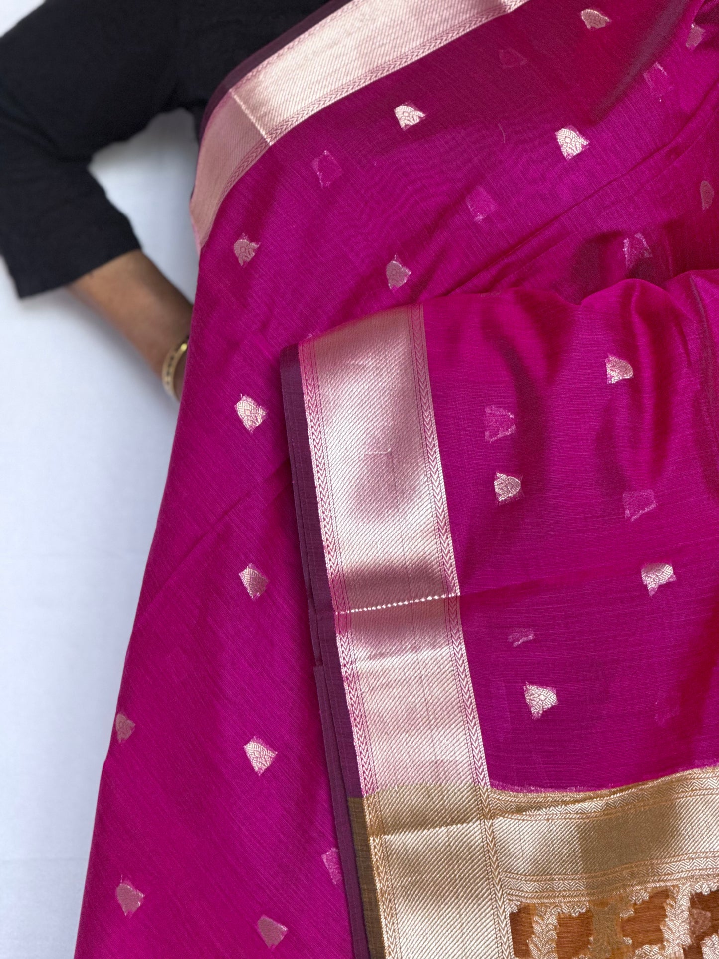 Semi Silk Cotton saree - Pink & Mustard