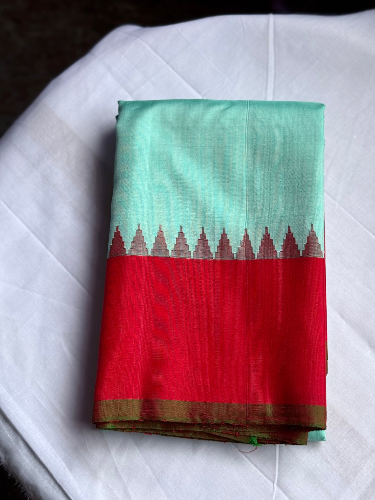 Gadwal Silk saree - Turquoise & Red