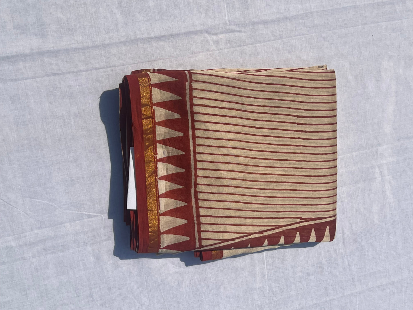 Beige chanderi silk cotton saree