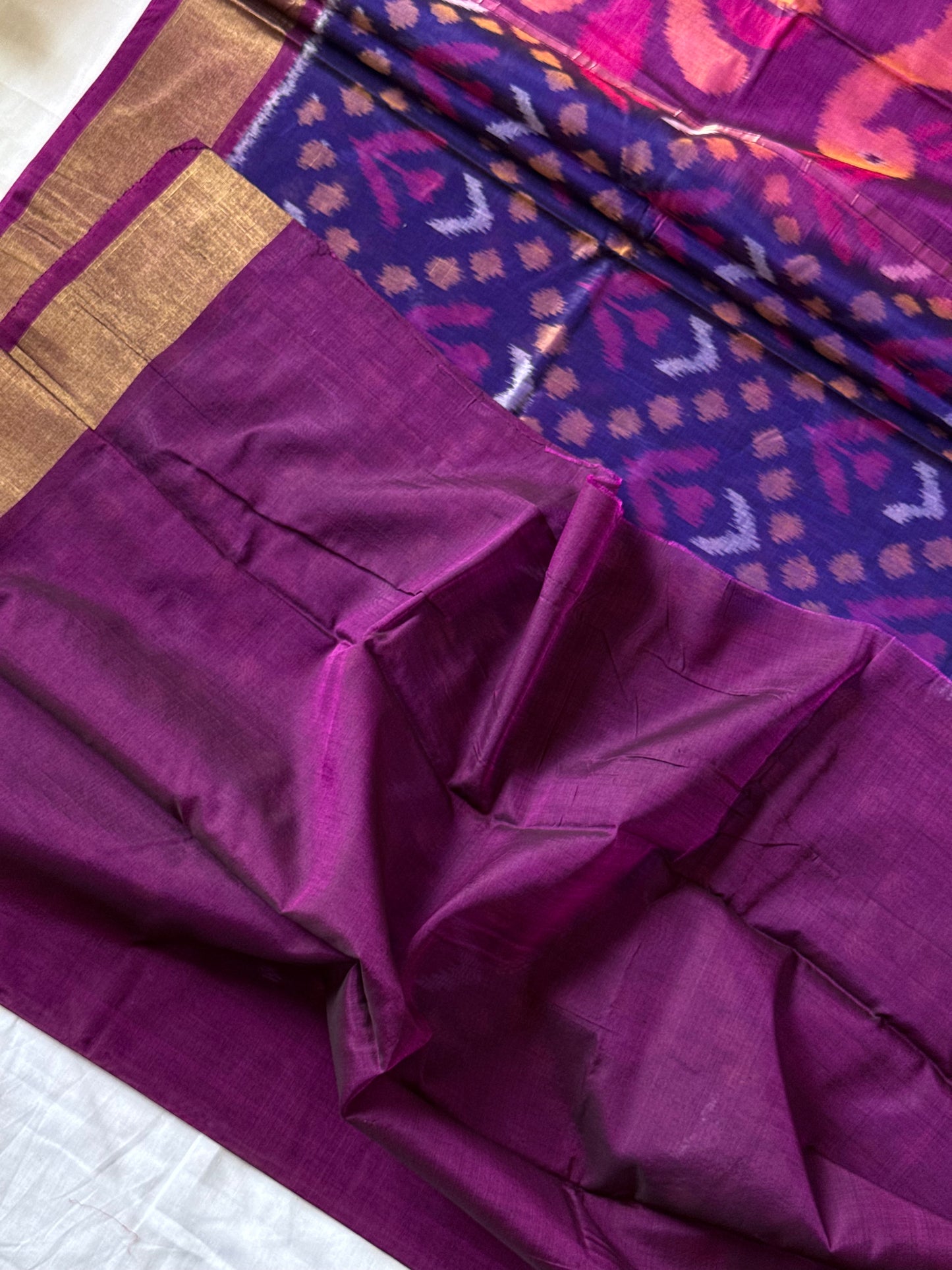 Ikat Silk Cotton - Blue and Purple saree