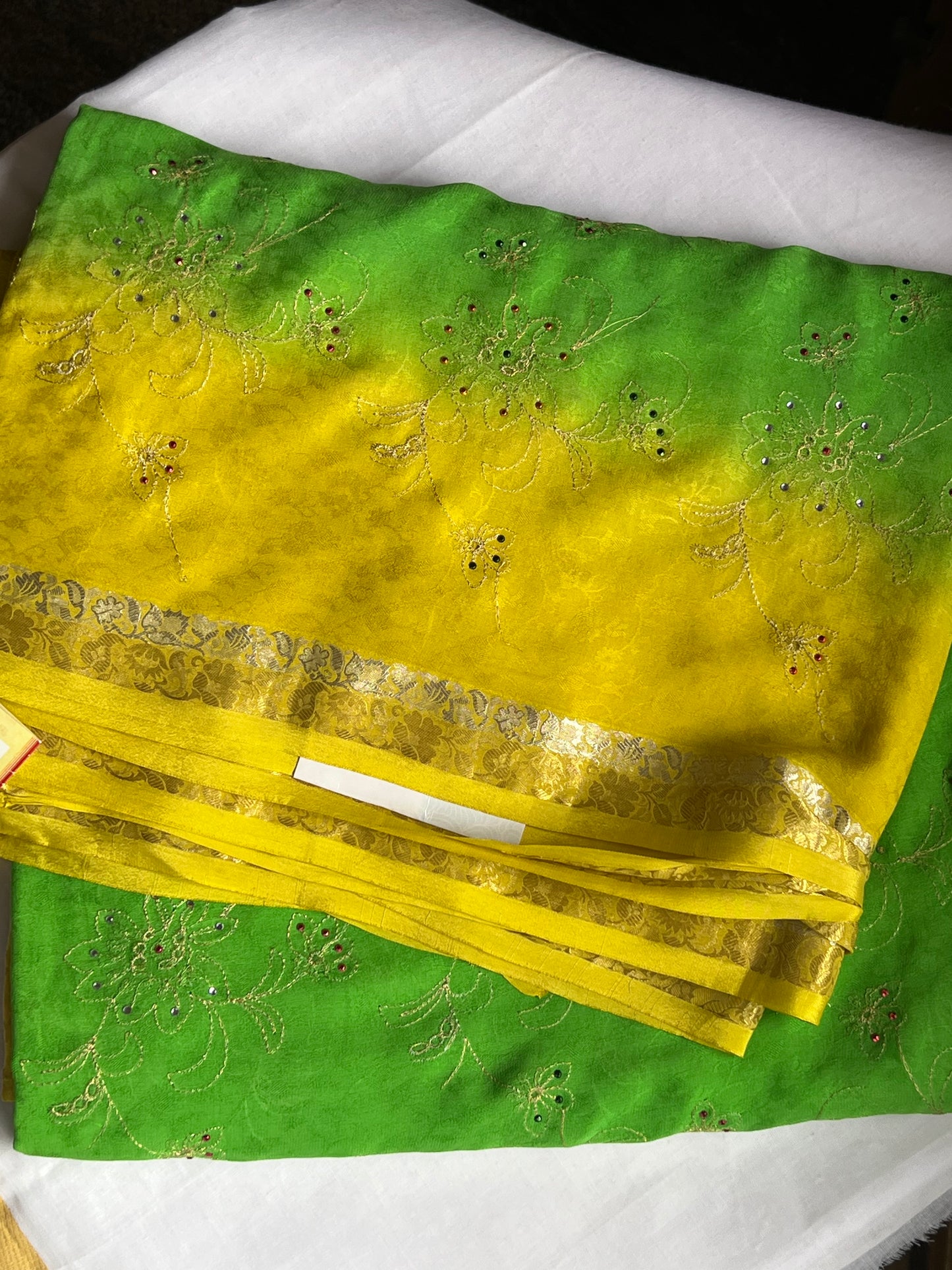 Green and Yellow Chiffon with stone work