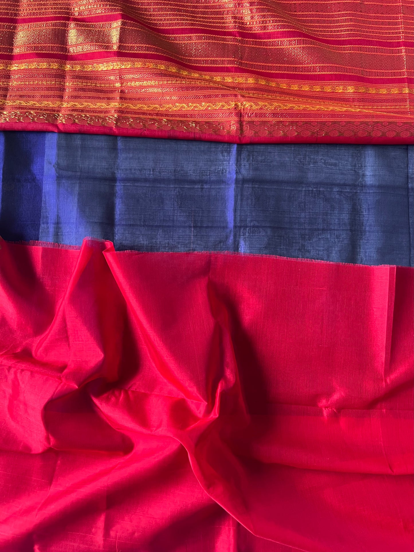 Thread work Silk Cotton saree - Navy Blue
