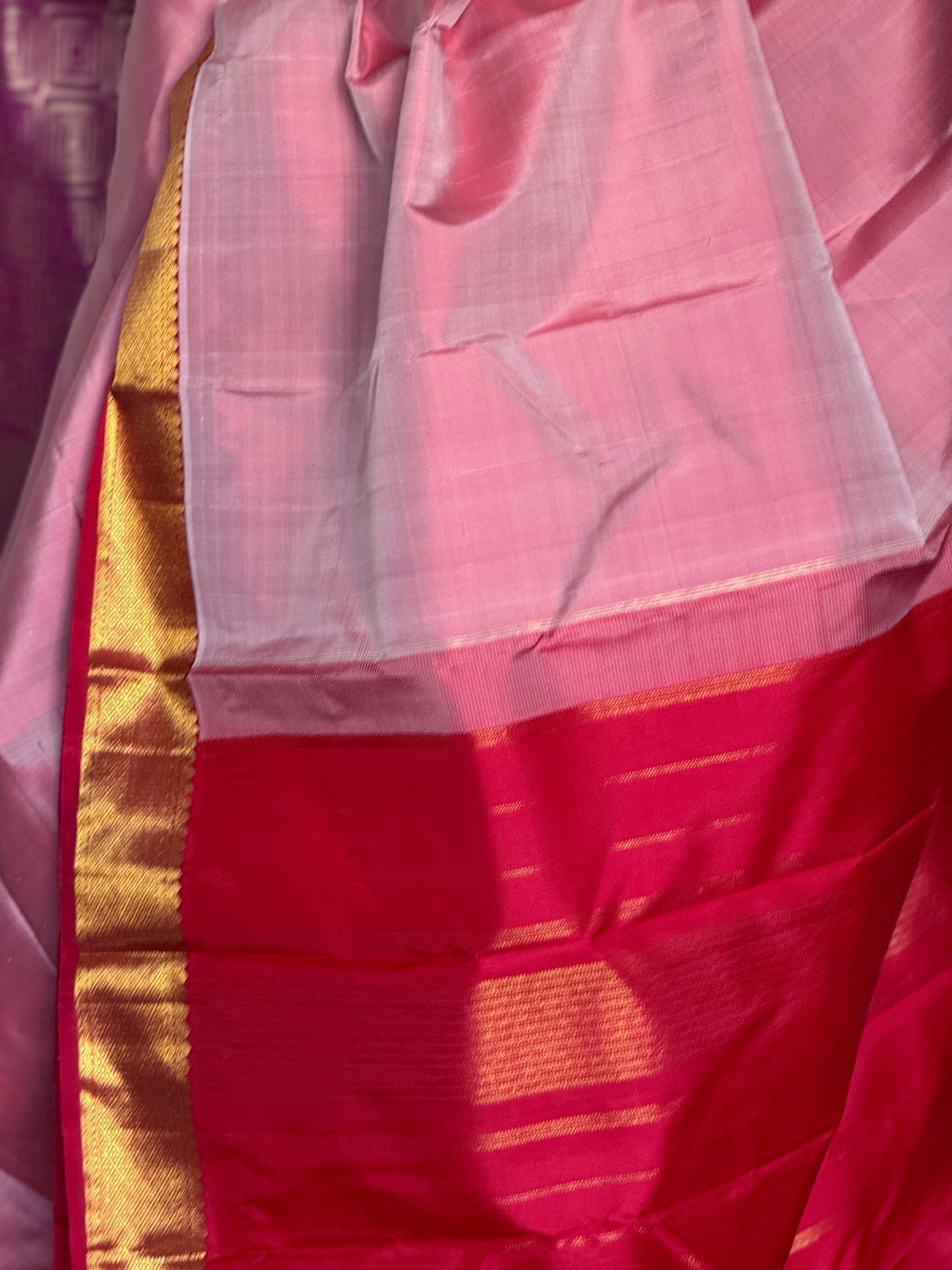 Pure silk saree pink tone with red border