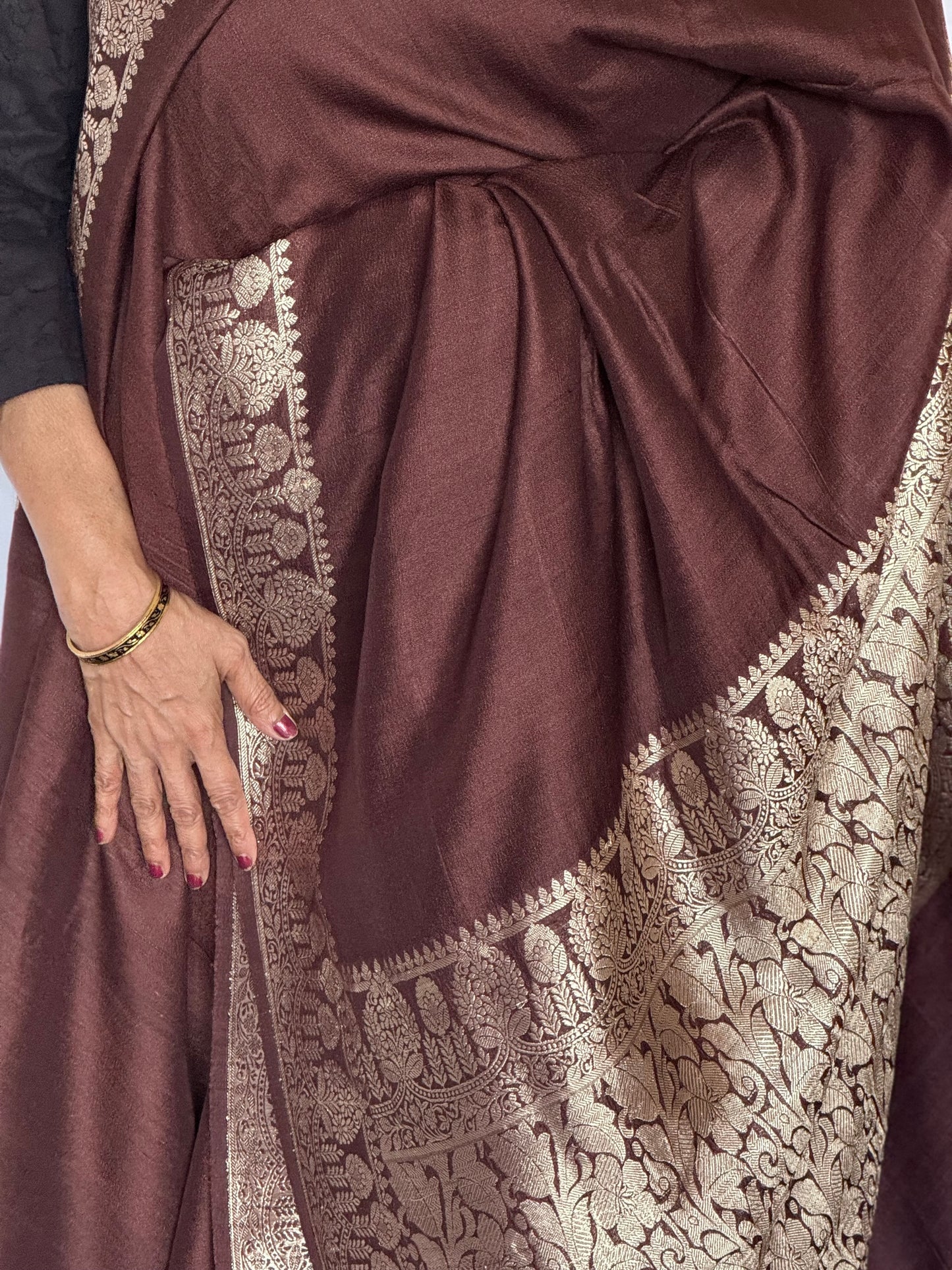 Pure banaras tussar silk saree - choc brown