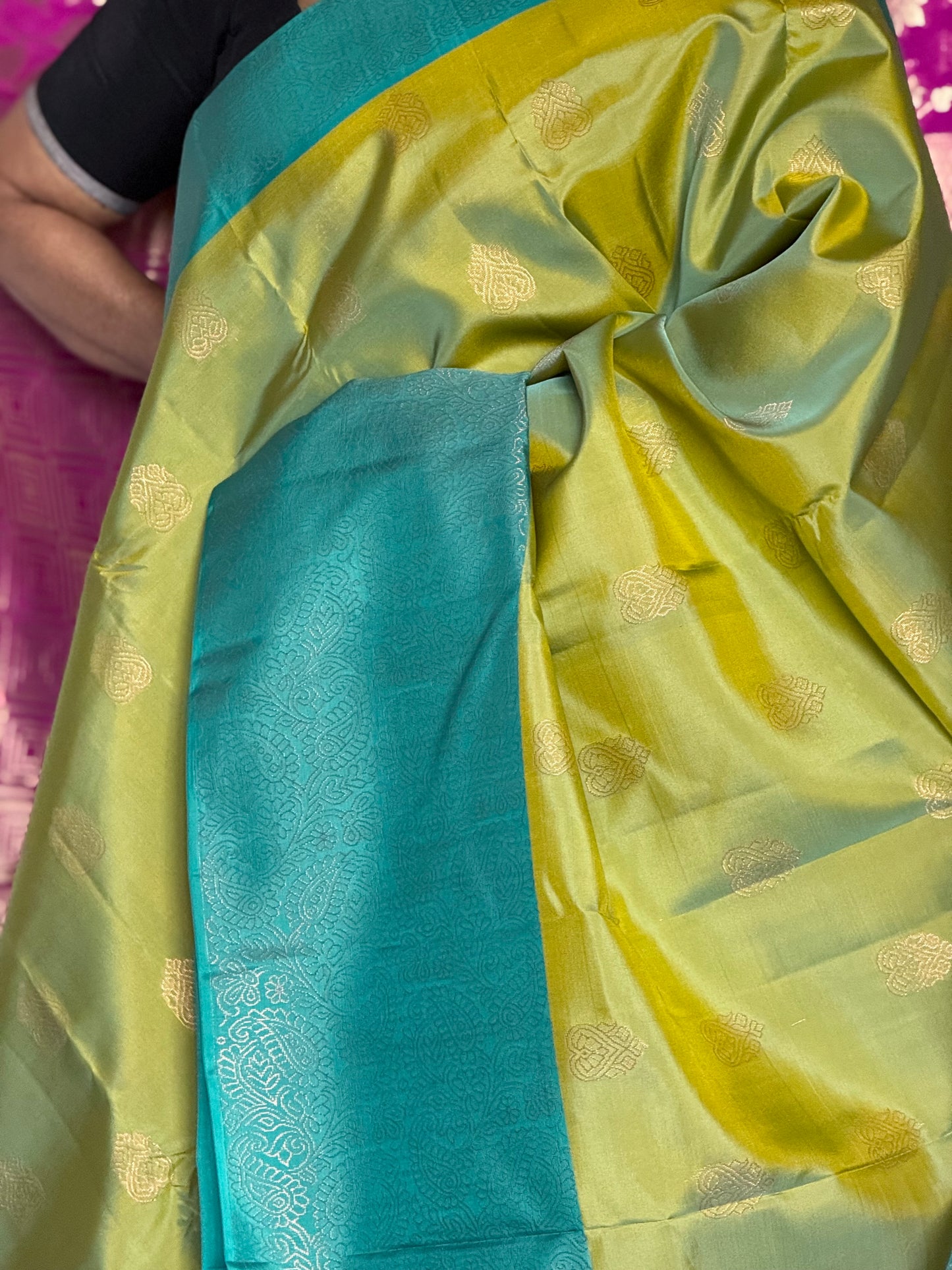 Lime green pure silk saree
