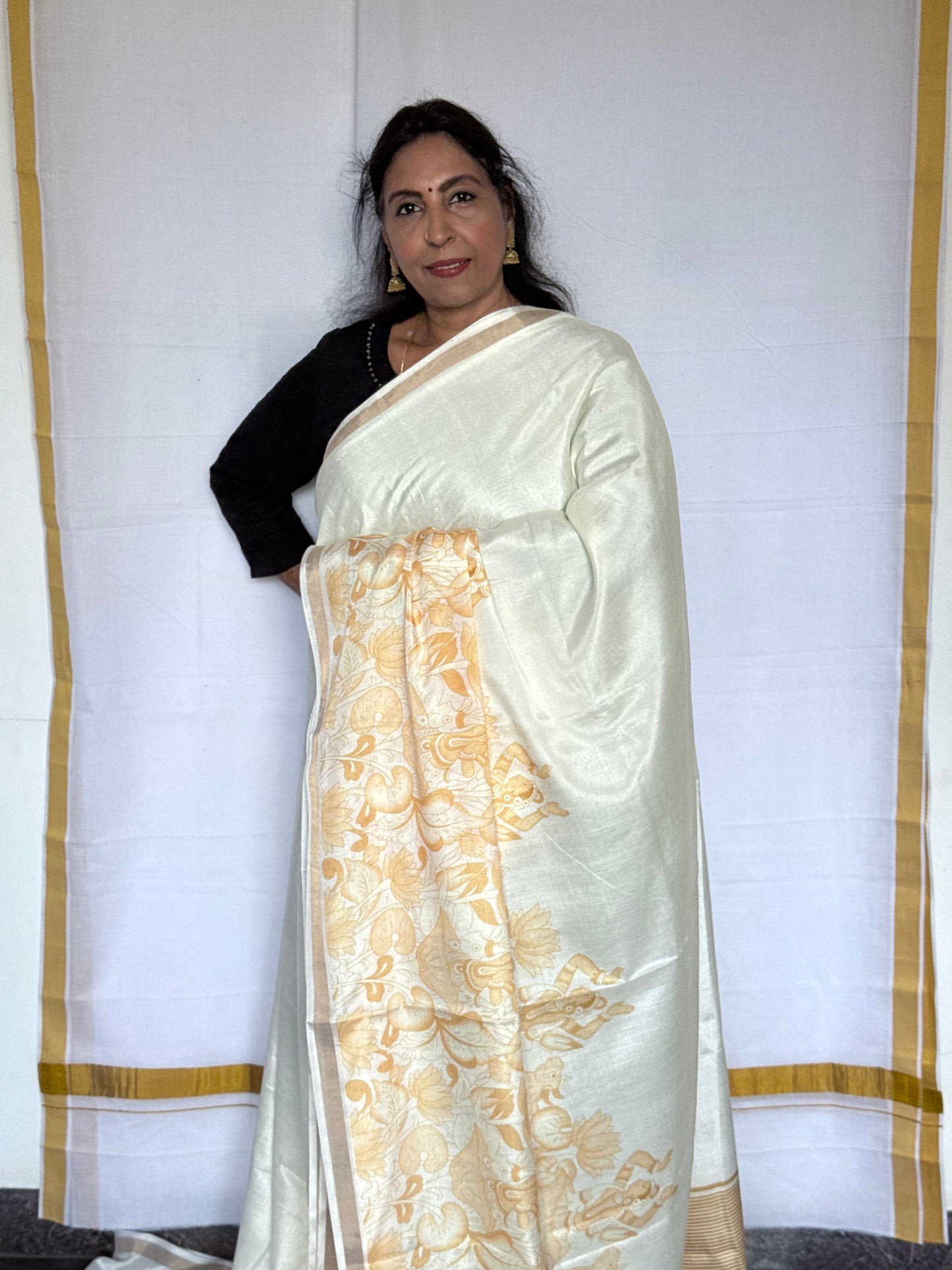 Printed Semi Tussar Saree – Onam Special