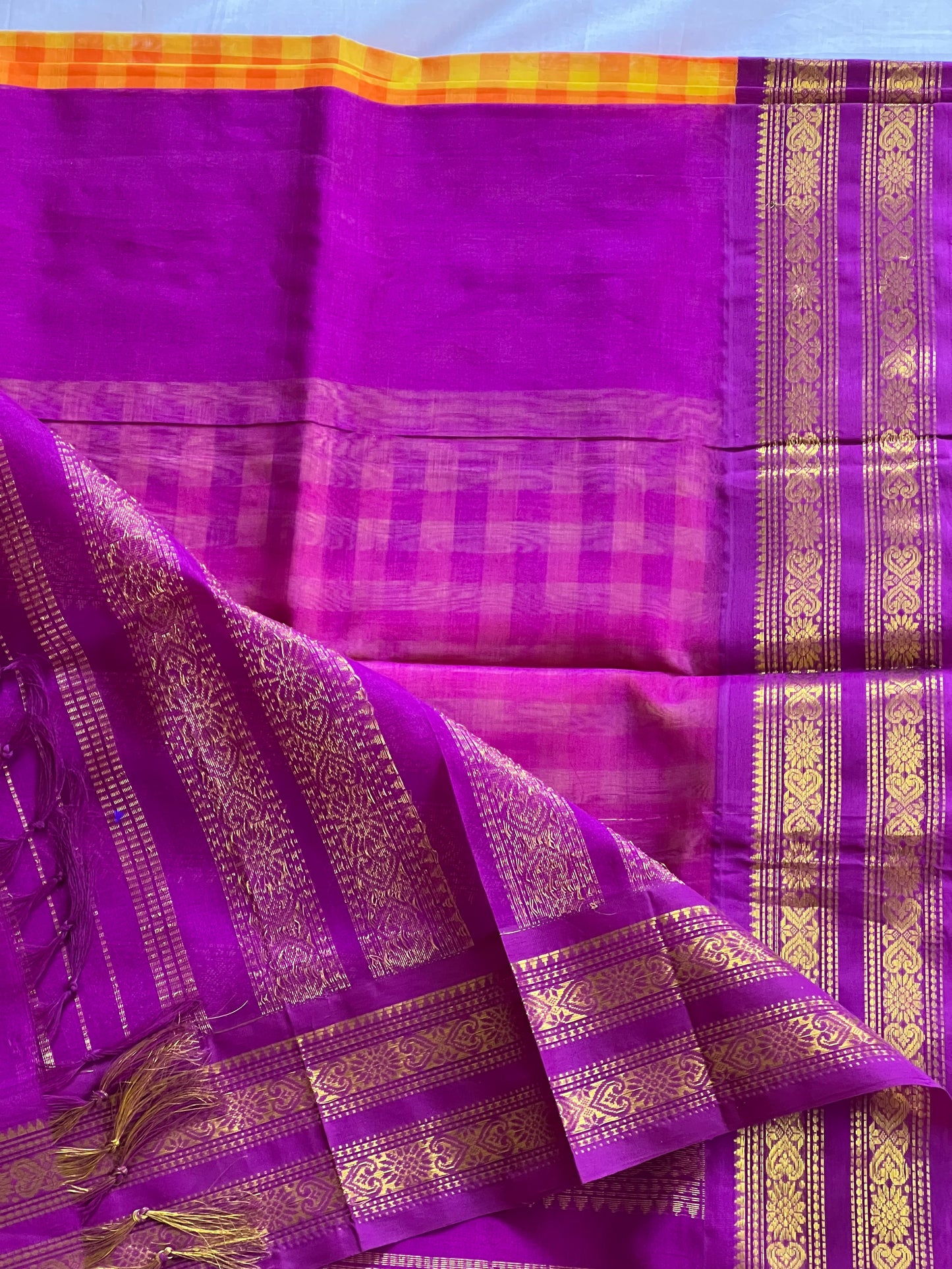 Sunlit Yellow Checks Silk Cotton Saree