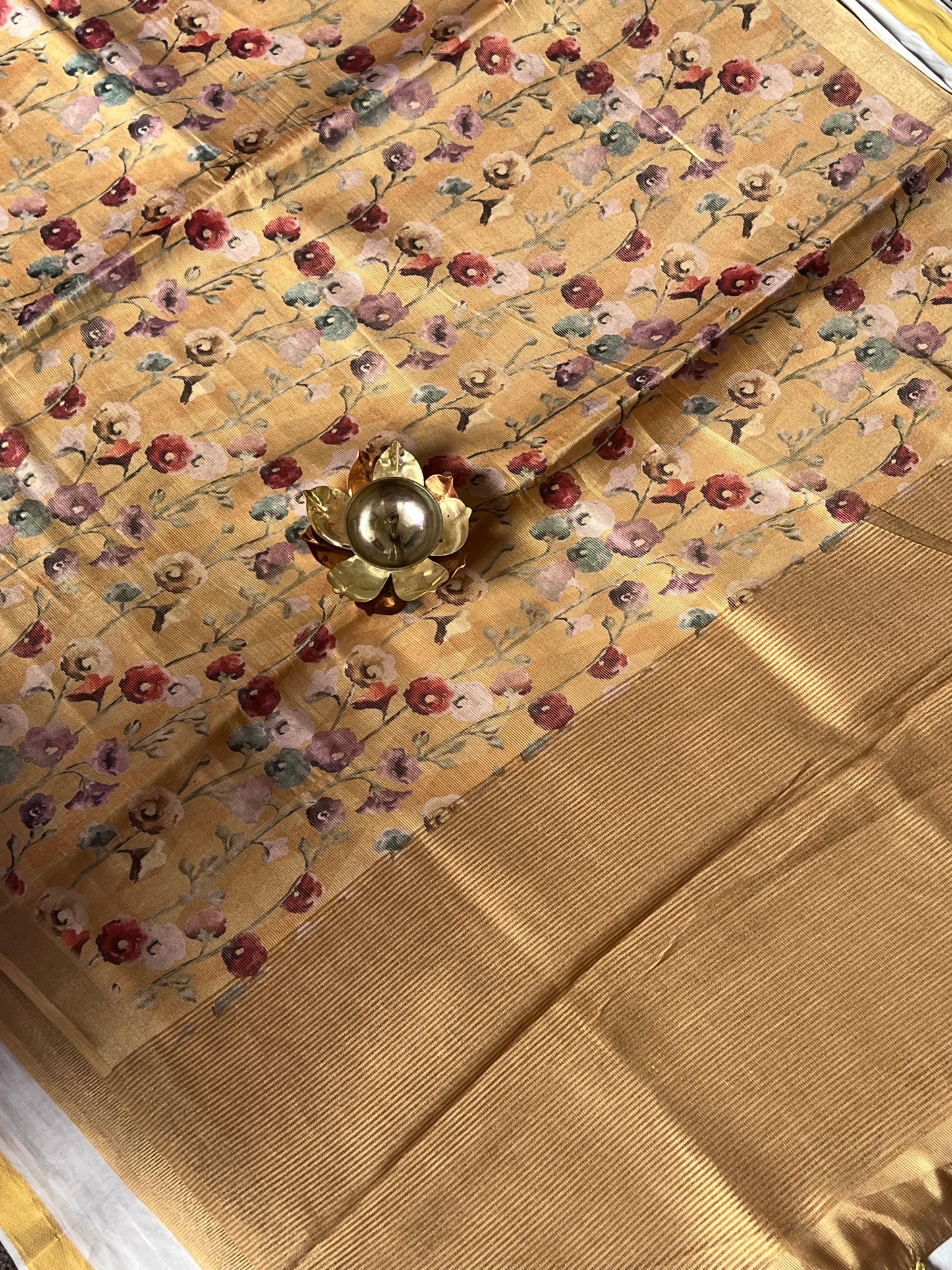 Floral tissue line semi tussar silk saree