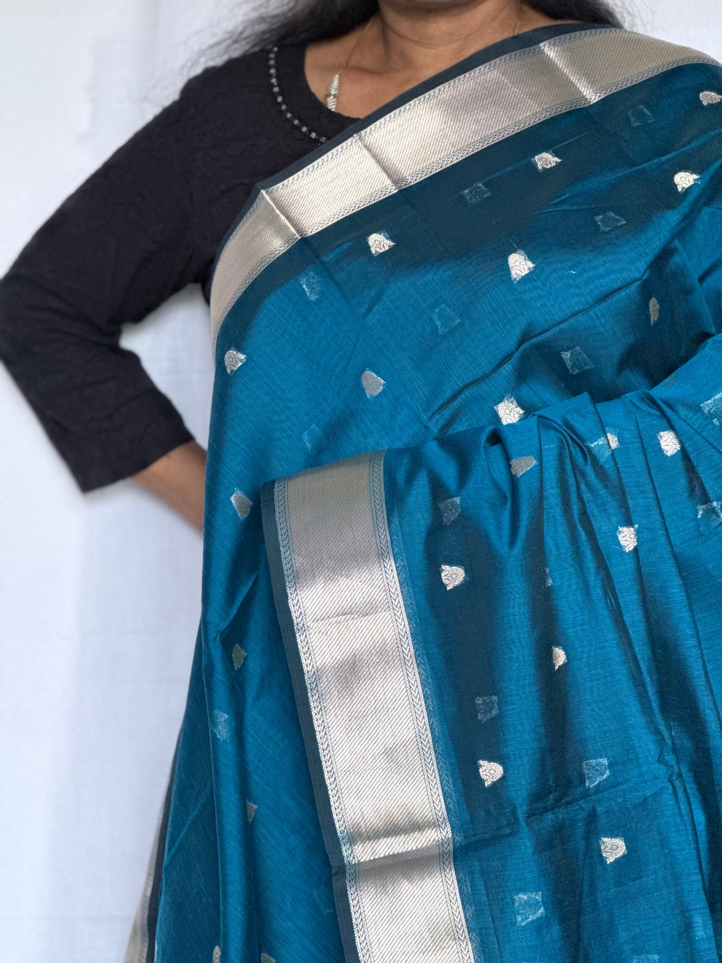 Semi Silk Cotton saree - Blue & Pink