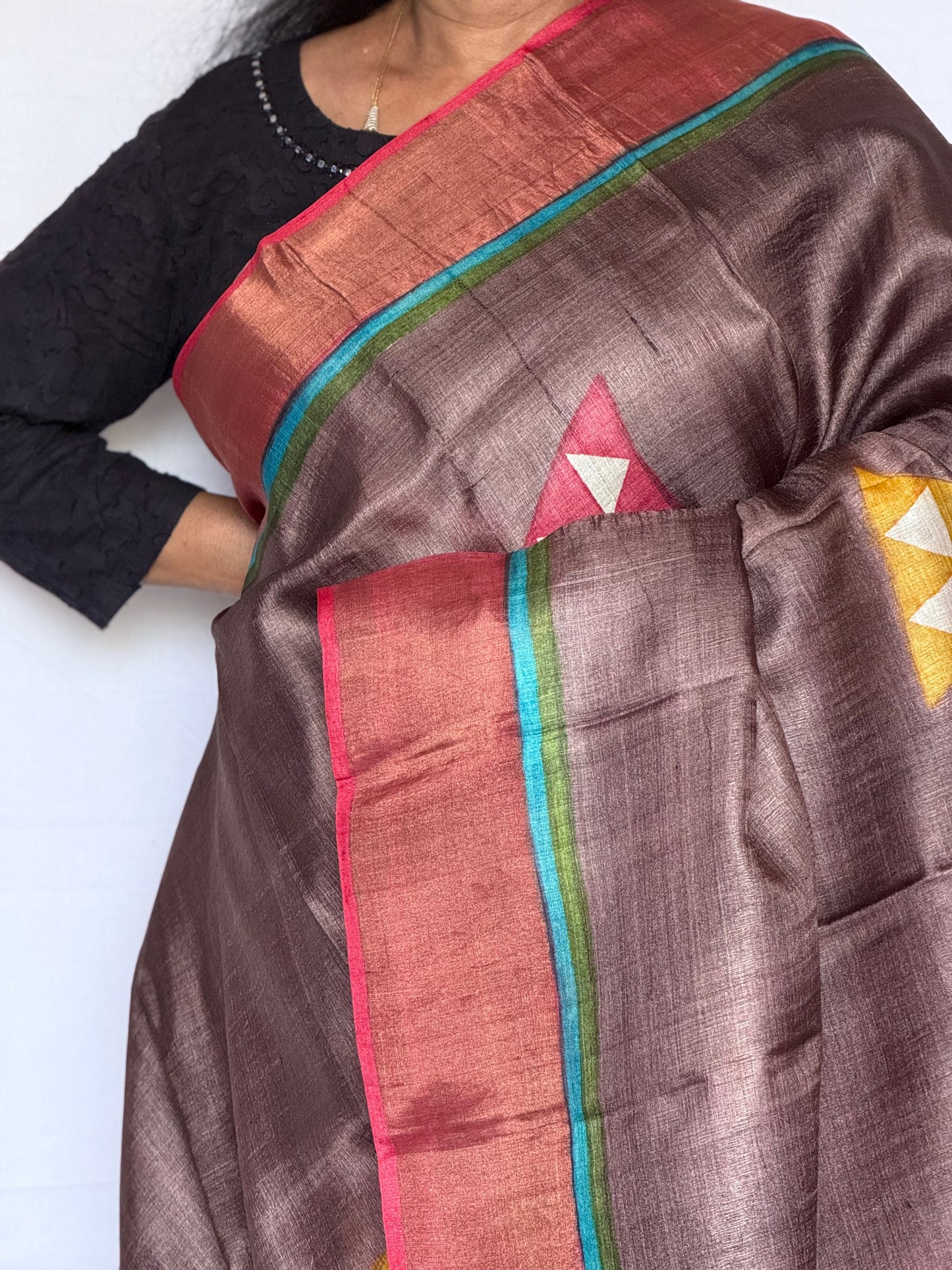 Printed Tussar saree - Brown