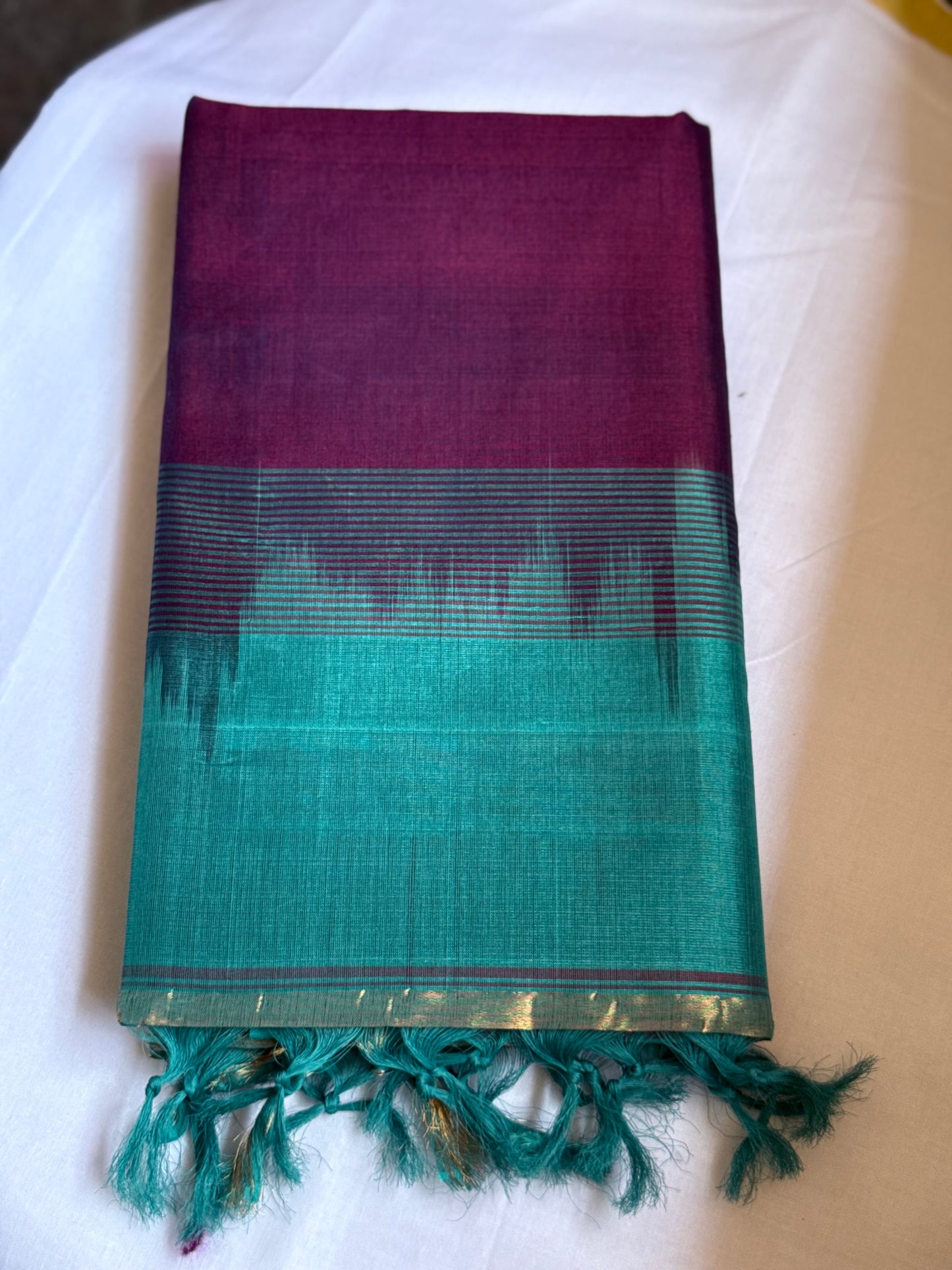 Maroon silk cotton with blue pallu